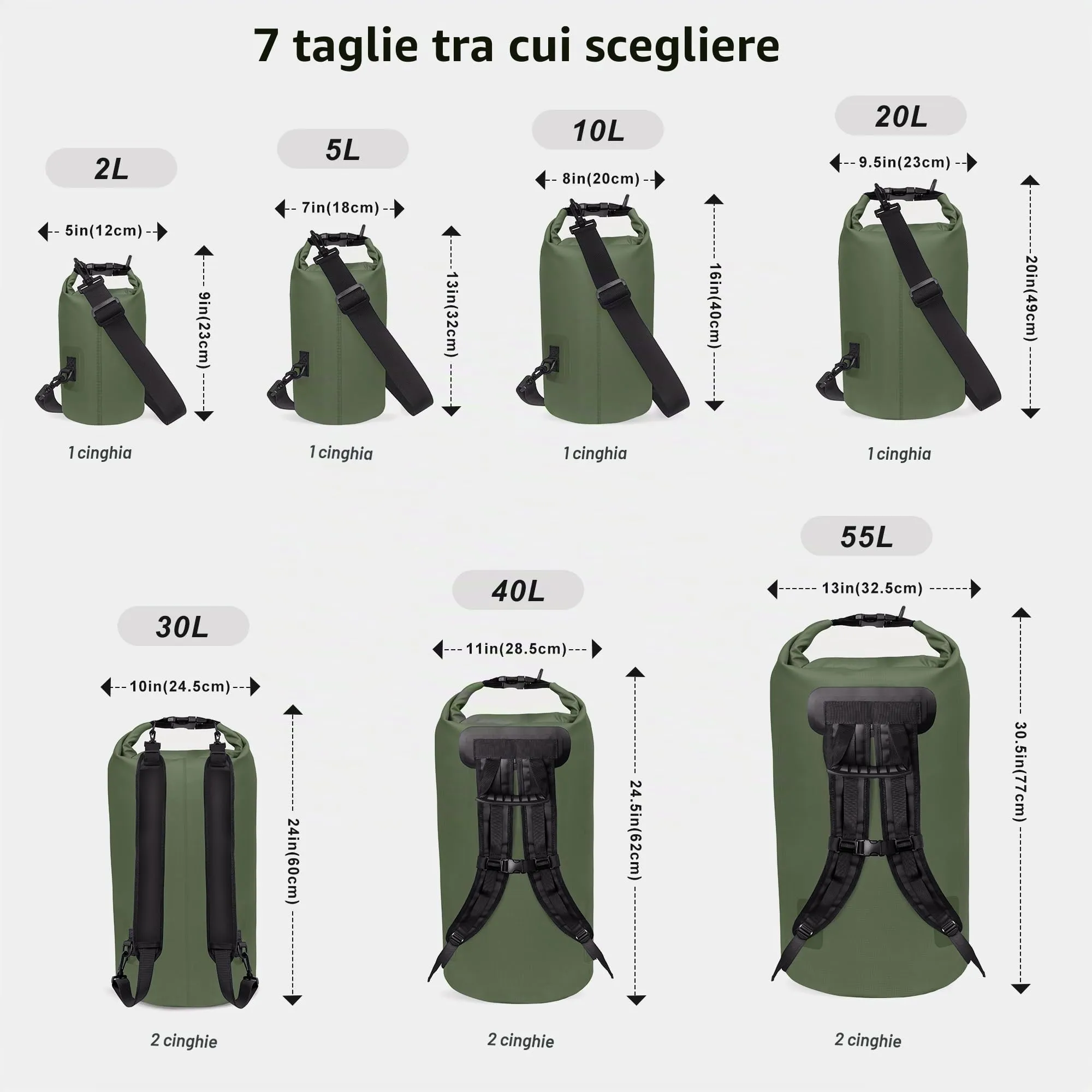 Unigear Borsa Impermeabile Dry Bag 55L Verde Militare - immagine 2
