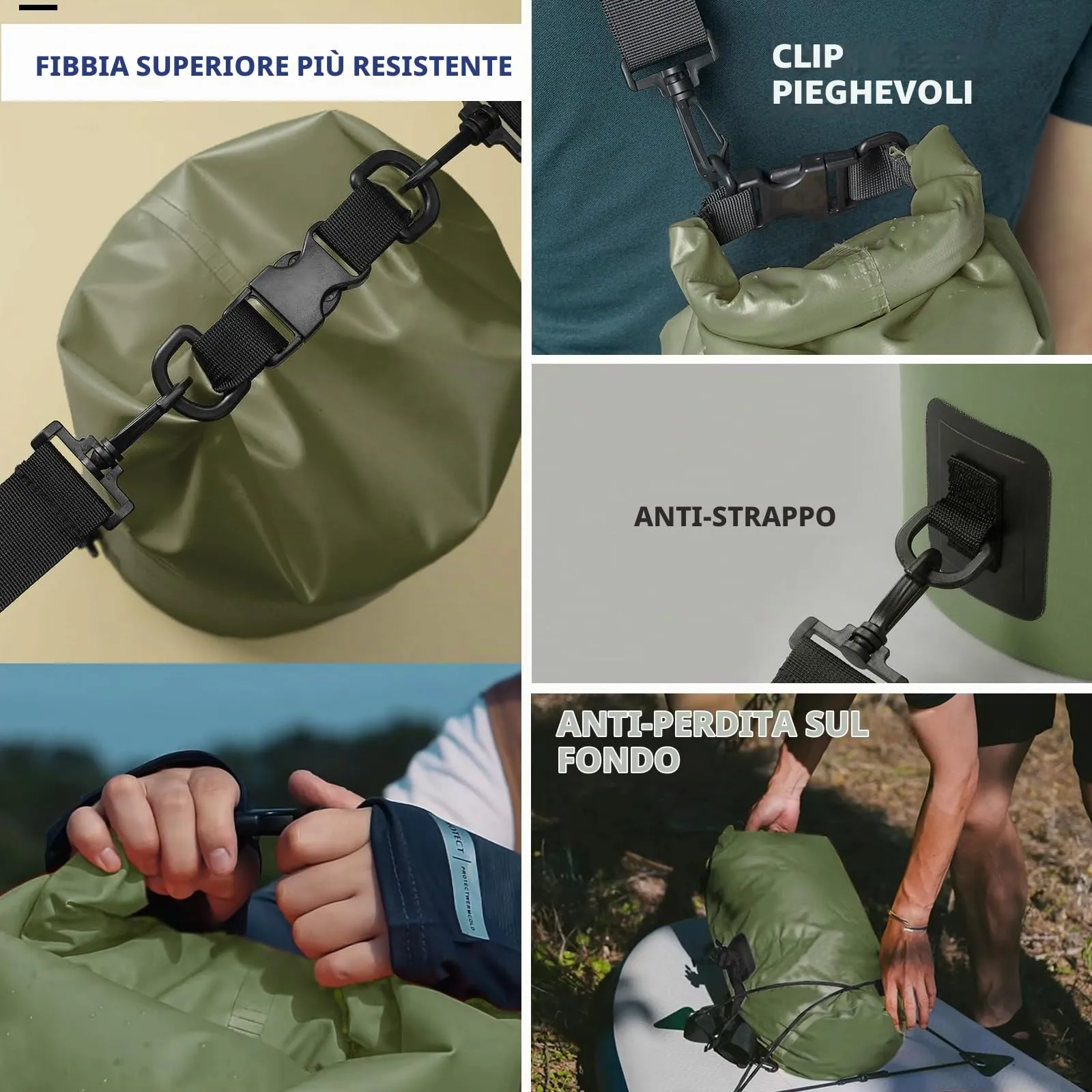 Unigear Borsa Impermeabile Dry Bag 55L Verde Militare - immagine 3