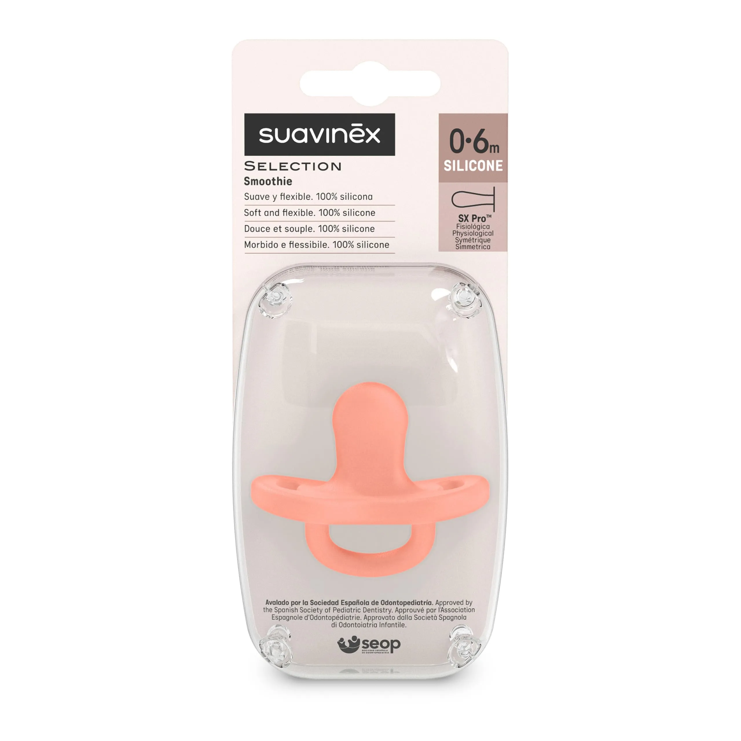 Suavinex Smoothie Ciuccio Tutto in Silicone, 0/6 Mesi, Peach Pink - immagine 4