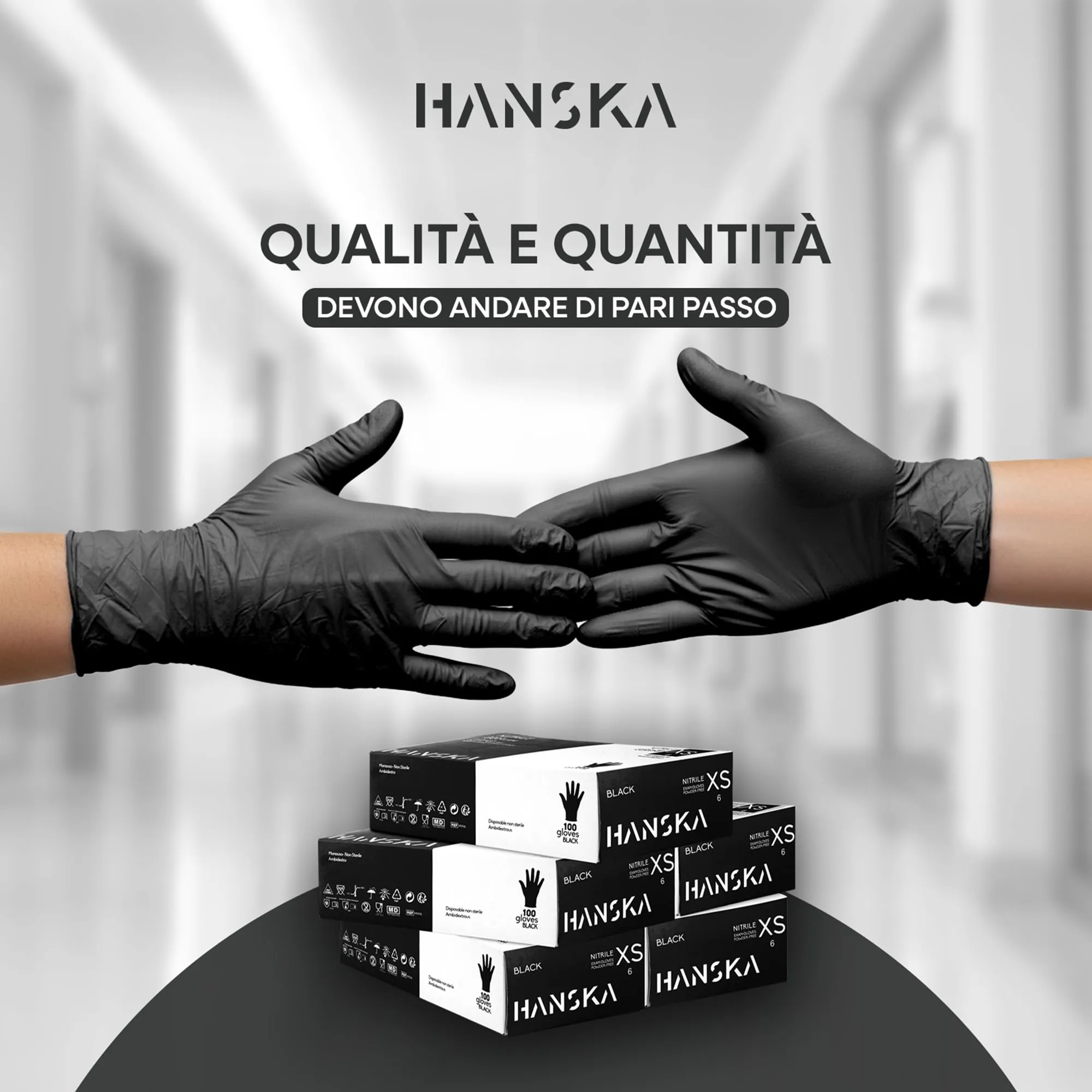 HANSKA Guanti Monouso Nitrile Neri, Senza Polvere, Ambidestri, XS, 500 pezzi - immagine 2