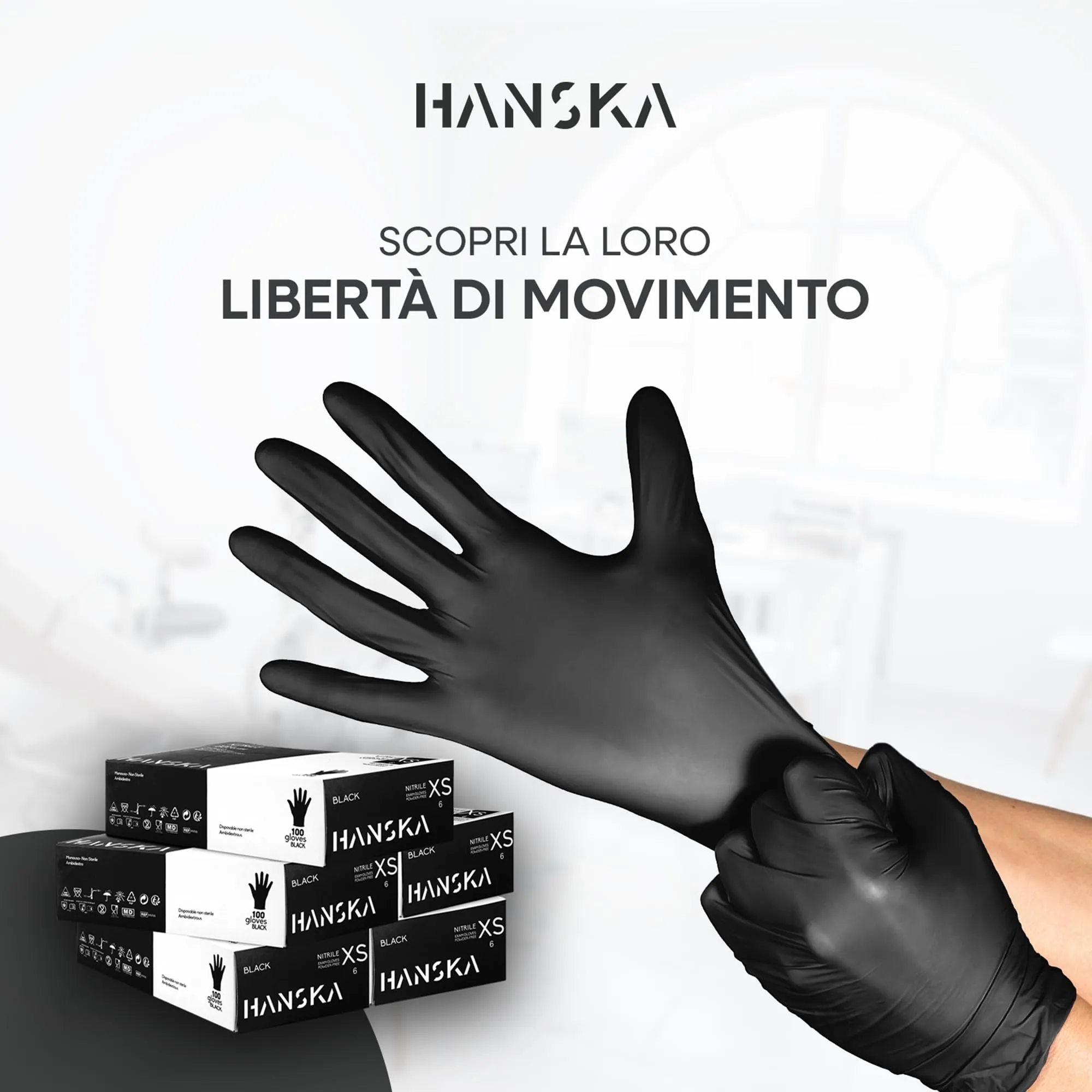 HANSKA Guanti Monouso Nitrile Neri, Senza Polvere, Ambidestri, XS, 500 pezzi - immagine 3