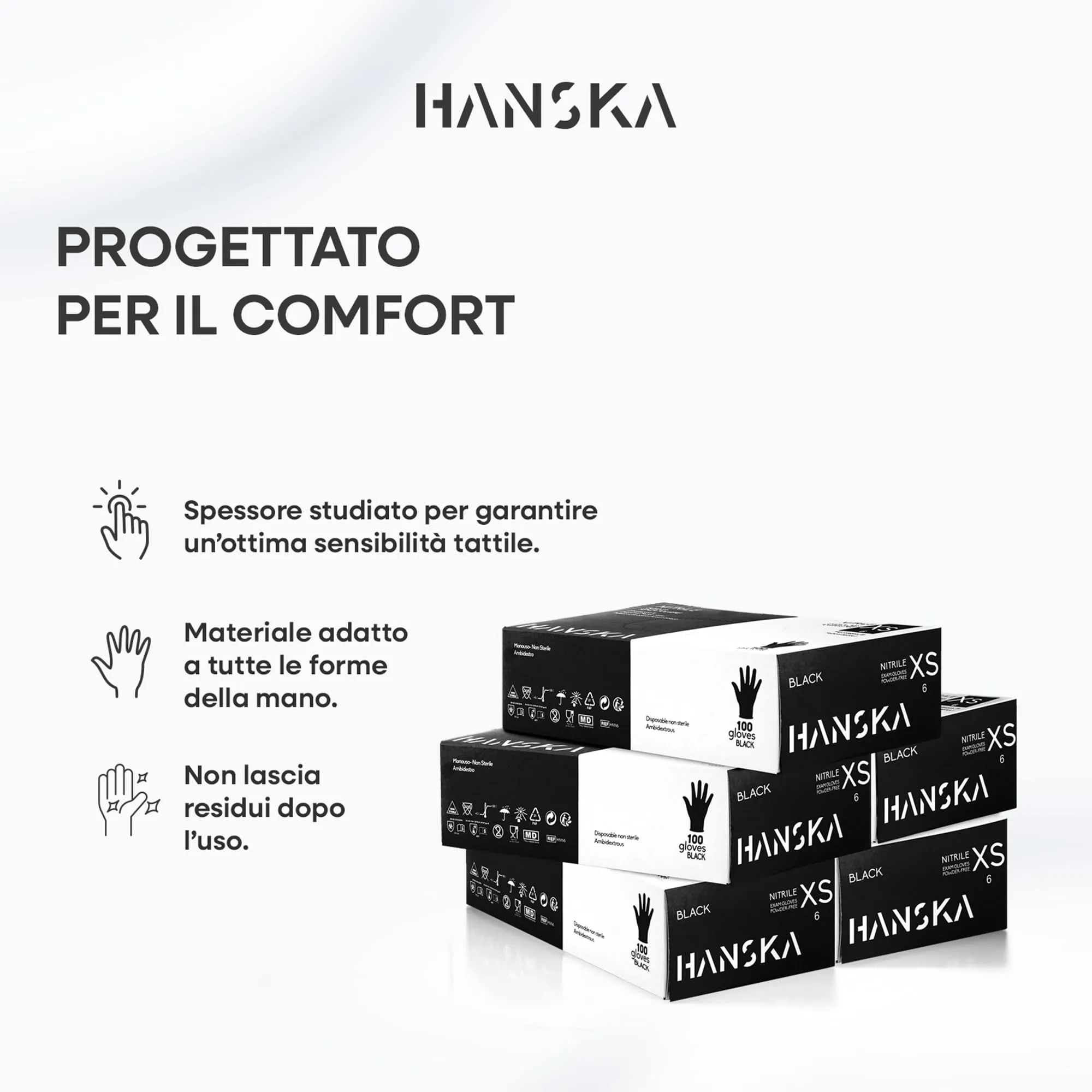 HANSKA Guanti Monouso Nitrile Neri, Senza Polvere, Ambidestri, XS, 500 pezzi - immagine 6