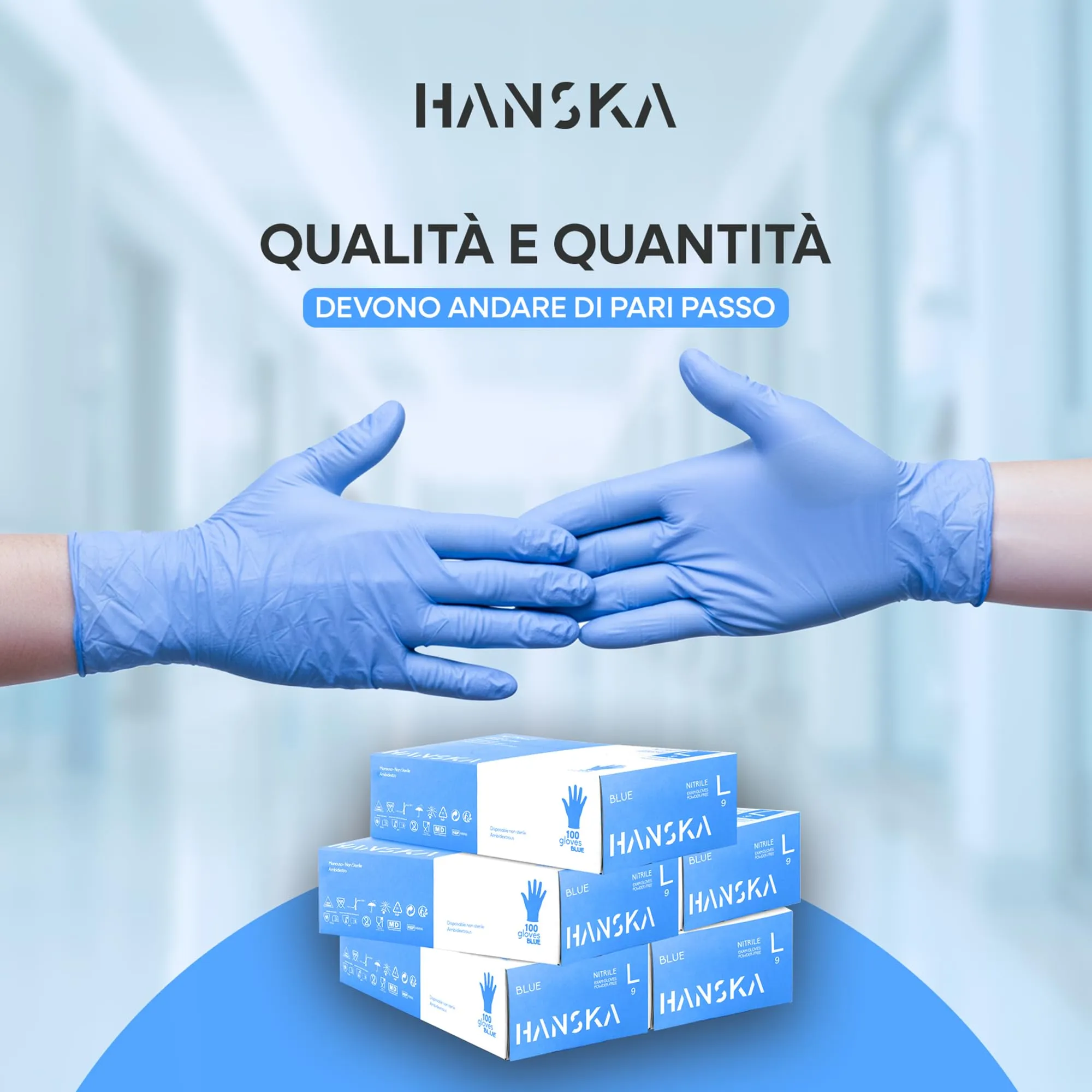 HANSKA Guanti Monouso Nitrile Blu, Senza Polvere, Ambidestri, Taglia L, 500 Pezzi - immagine 2
