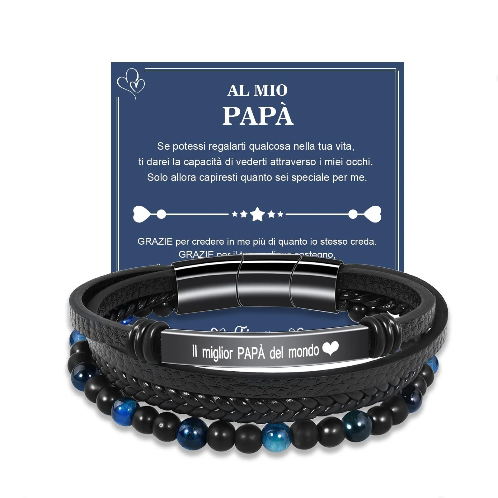 VGWON Bracciale Uomo in Vera Pelle e Pietra di Tigre - immagine 1