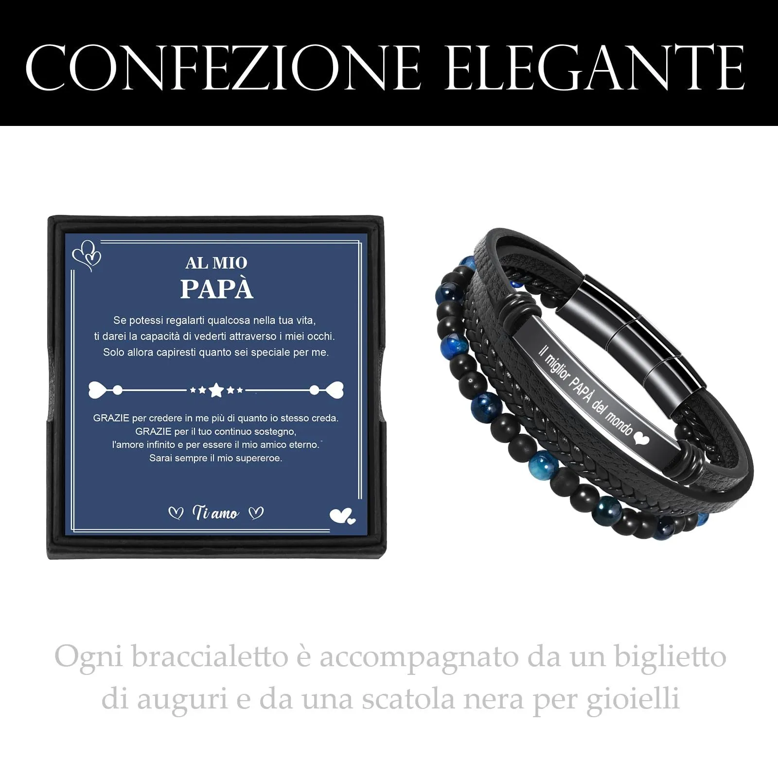 VGWON Bracciale Uomo in Vera Pelle e Pietra di Tigre - immagine 4