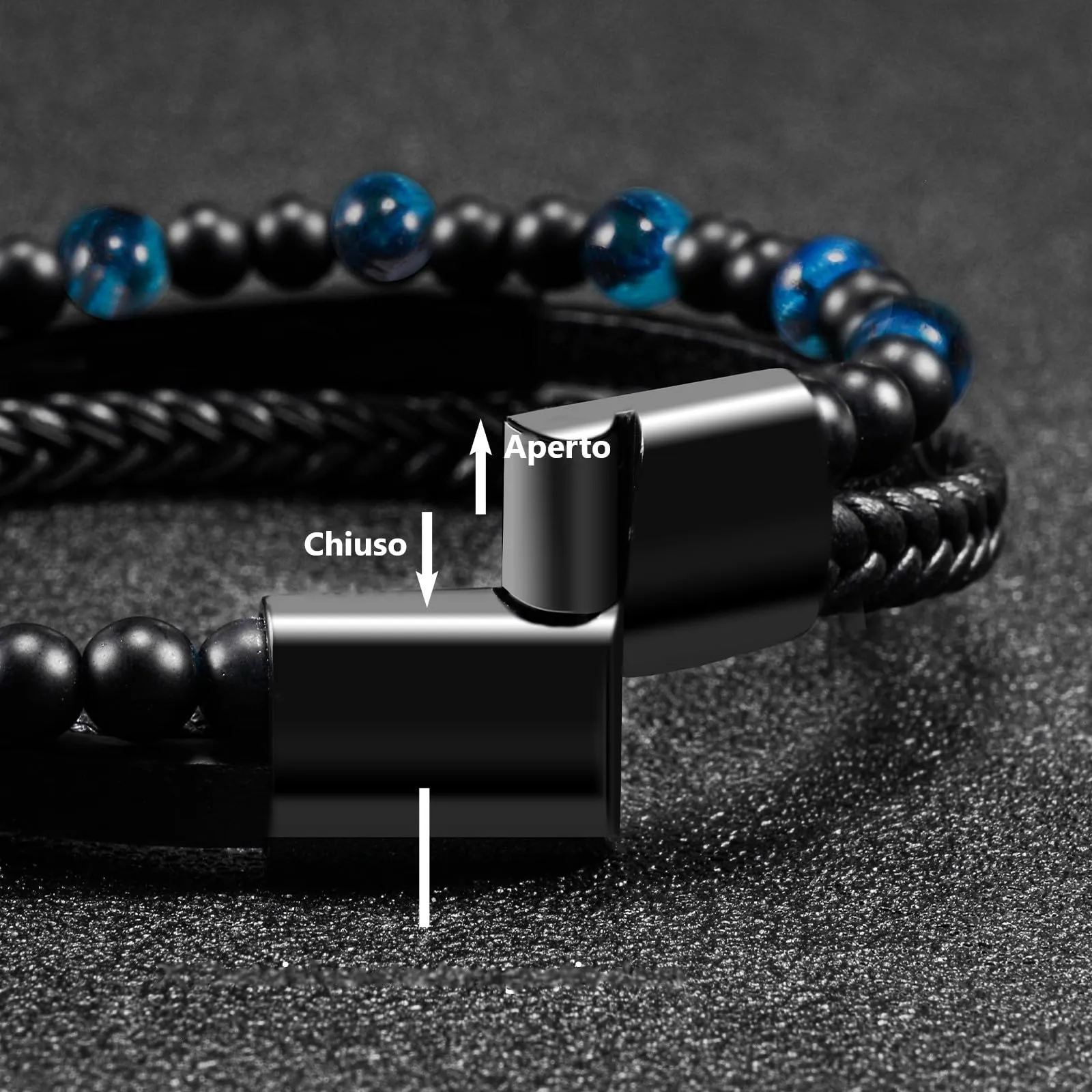 VGWON Bracciale Uomo in Vera Pelle e Pietra di Tigre - immagine 5