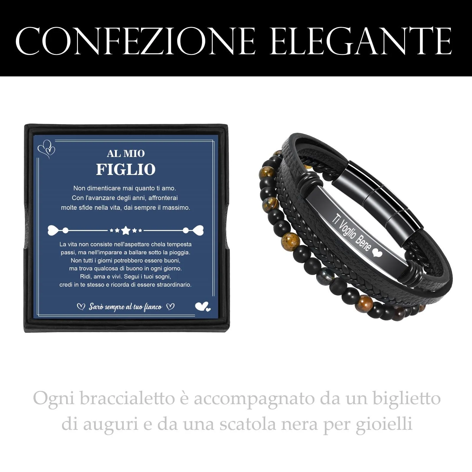 VGWON Bracciale da Uomo in Vera Pelle con Pietre Naturali - immagine 4