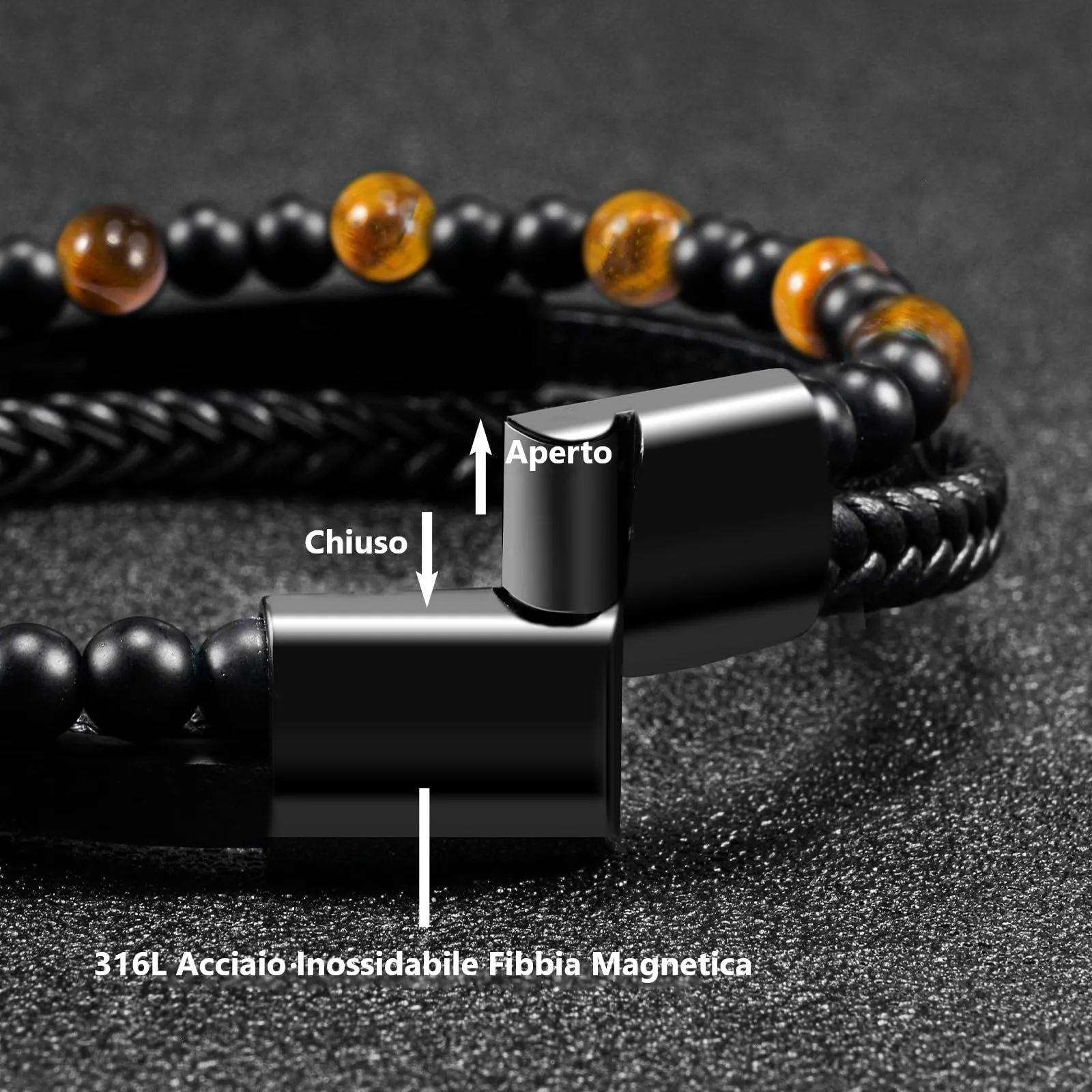 VGWON Bracciale da Uomo in Vera Pelle con Pietre Naturali - immagine 5
