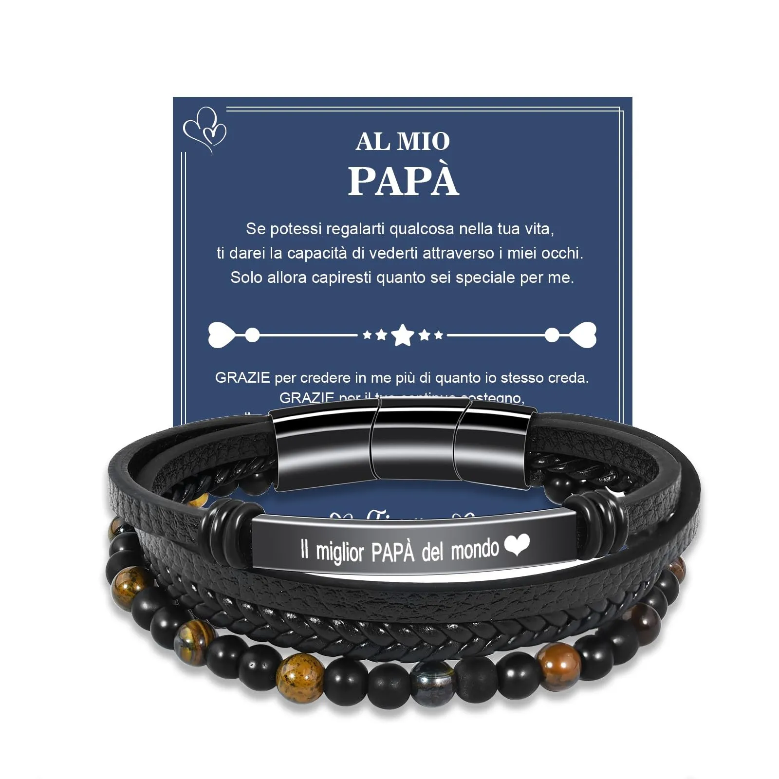 VGWON Bracciale Uomo in Vera Pelle e Pietra di Tigre, Marrone - immagine 1