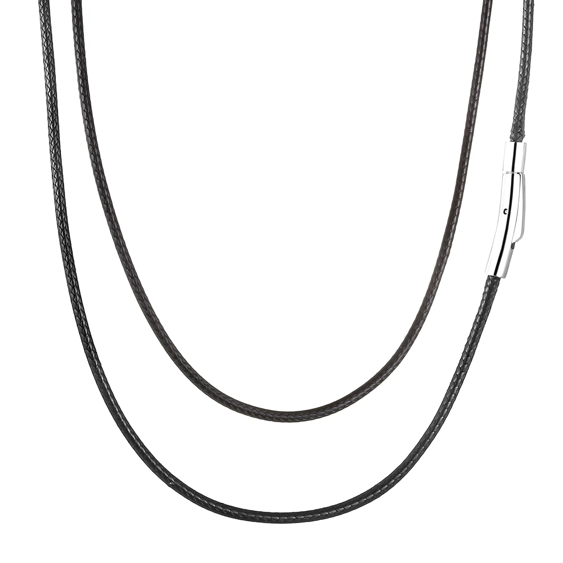 AFSTALR Collana in Pelle Sintetica Intrecciata per Uomo e Donna, Cordoncino 2mm Nero con Chiusura in Acciaio Inossidabile, 56cm - immagine 1