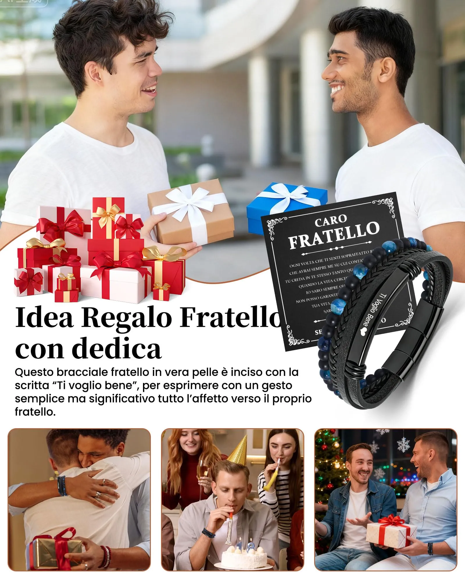 VGWON Bracciale Fratello in Pelle con Pietra Naturale e Incisione - Blu - immagine 6
