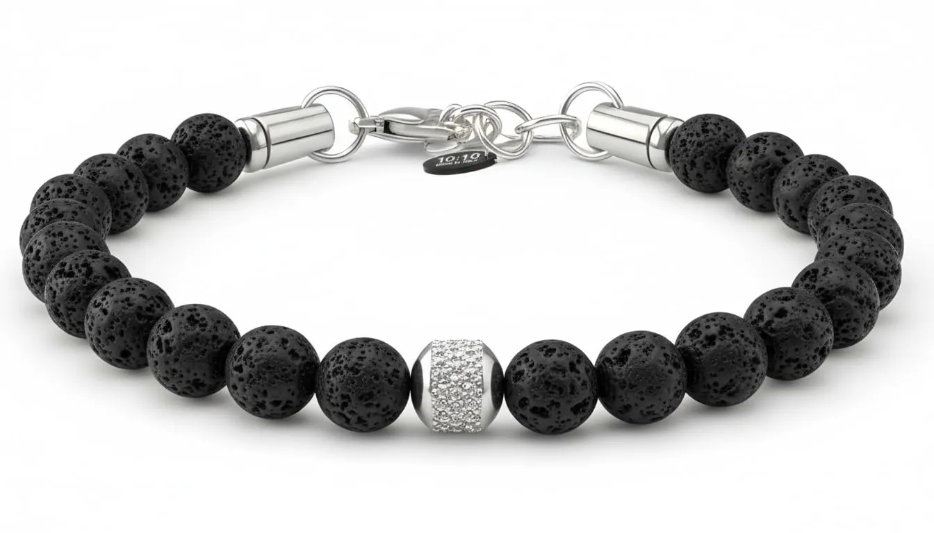 10:10 Bracciale Uomo in Pietre Naturali Lava Nera 8mm - Made in Italy - immagine 2