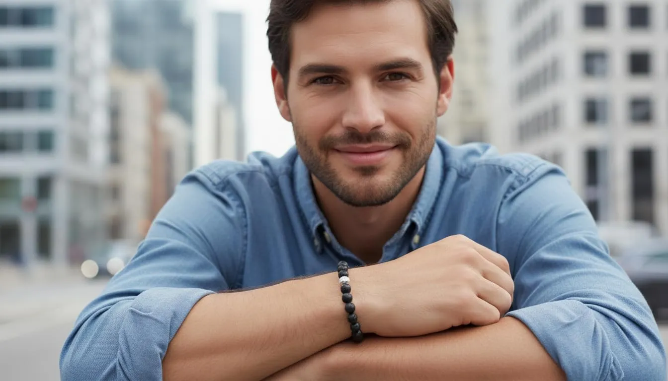 10:10 Bracciale Uomo in Pietre Naturali Lava Nera 8mm - Made in Italy - immagine 3