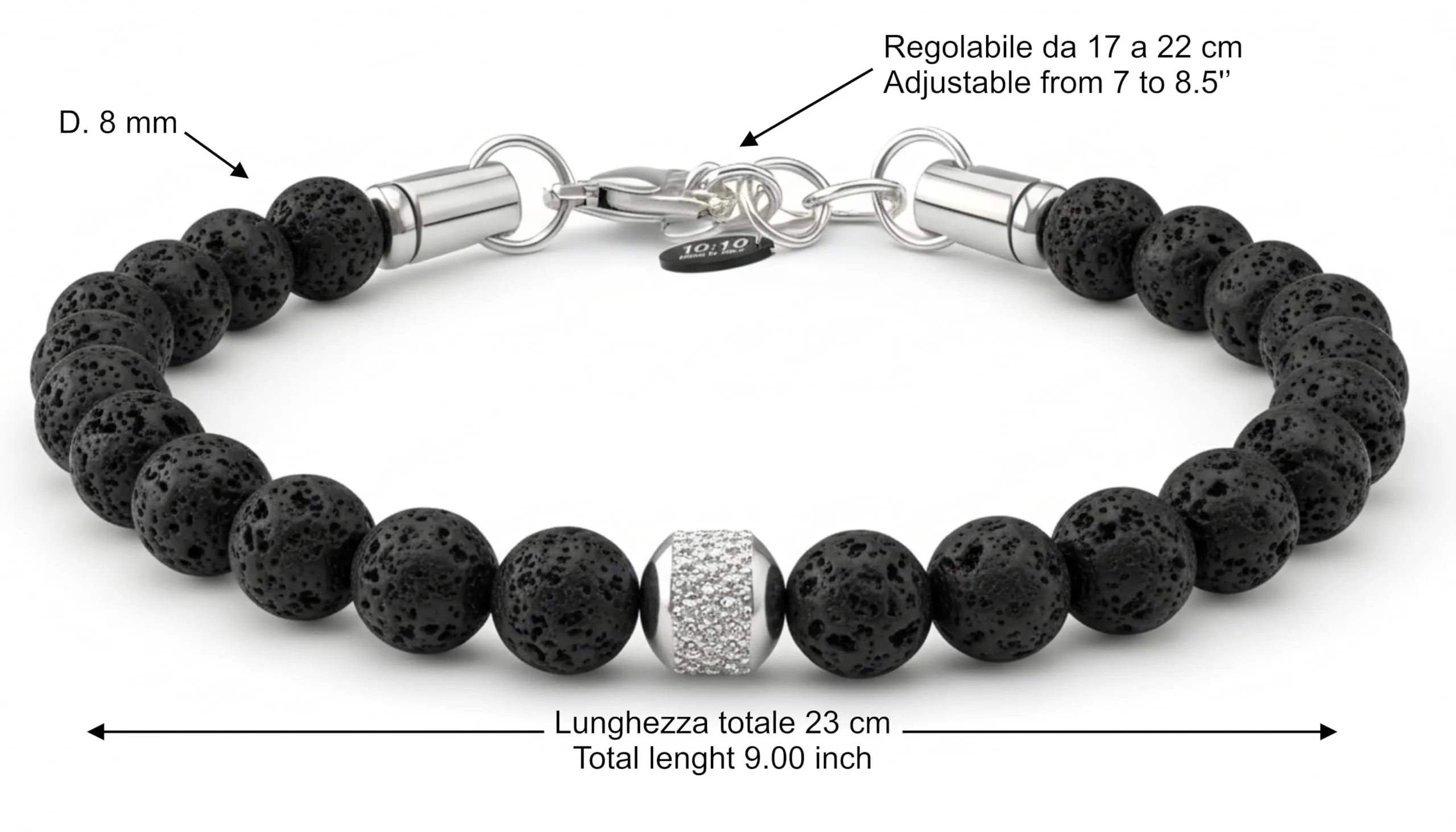 10:10 Bracciale Uomo in Pietre Naturali Lava Nera 8mm - Made in Italy - immagine 4