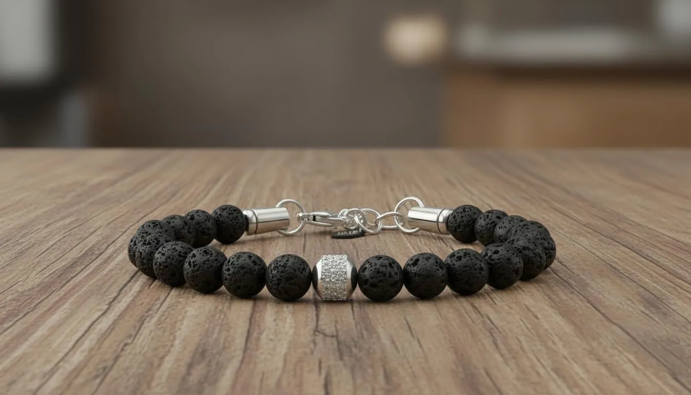 10:10 Bracciale Uomo in Pietre Naturali Lava Nera 8mm - Made in Italy - immagine 6