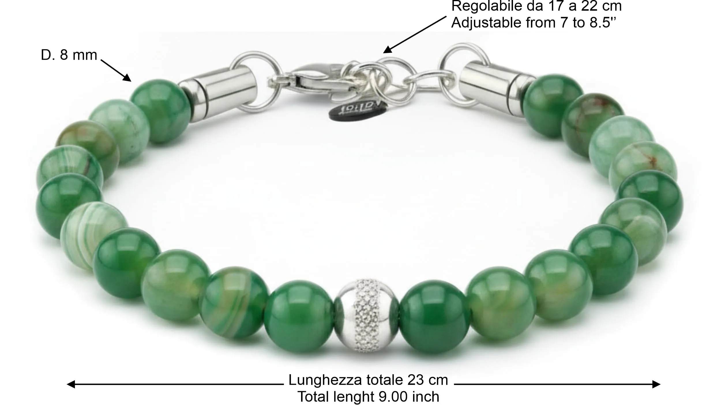 10:10 Bracciale Uomo in Agata Verde 8mm - Made in Italy - immagine 2