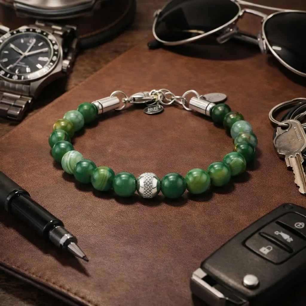10:10 Bracciale Uomo in Agata Verde 8mm - Made in Italy - immagine 4