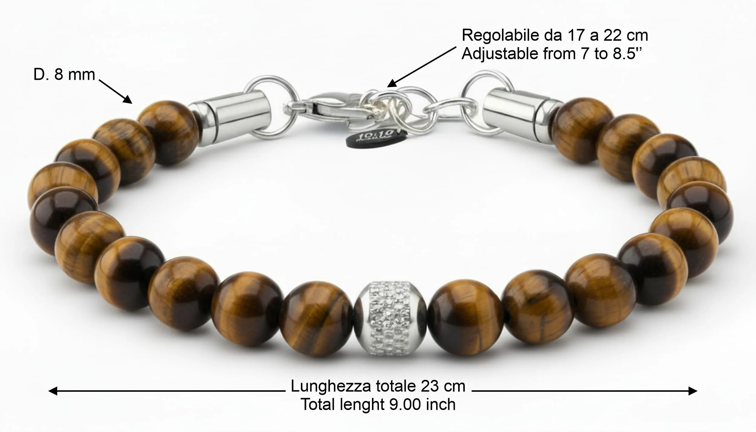 10:10 Bracciale Uomo in Pietre Naturali Occhio di Tigre 8mm - Made in Italy - immagine 2