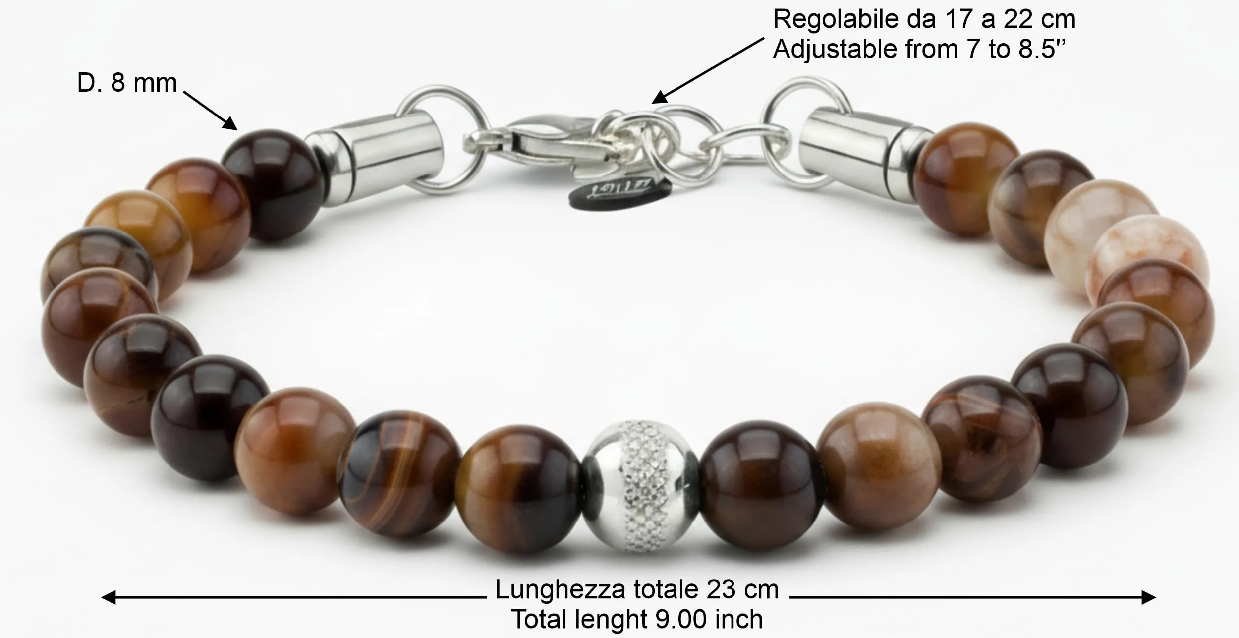 10:10 Bracciale Uomo in Pietre Naturali Agata Caffe 8mm - Made in Italy - immagine 2