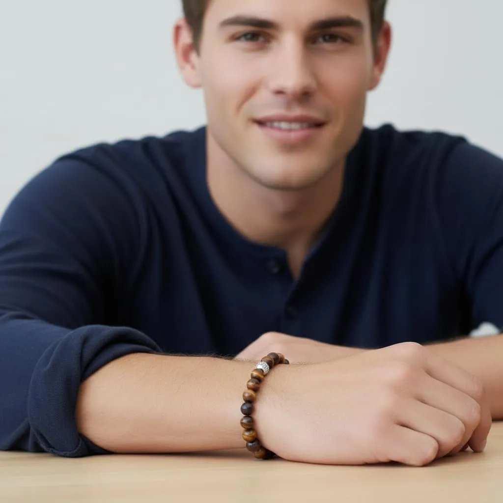 10:10 Bracciale Uomo in Pietre Naturali Agata Caffe 8mm - Made in Italy - immagine 3