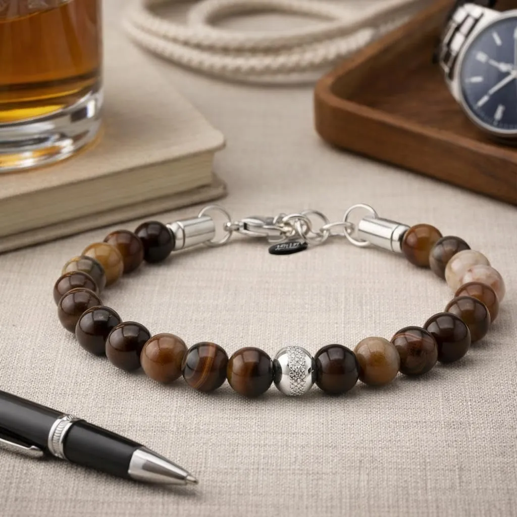 10:10 Bracciale Uomo in Pietre Naturali Agata Caffe 8mm - Made in Italy - immagine 4
