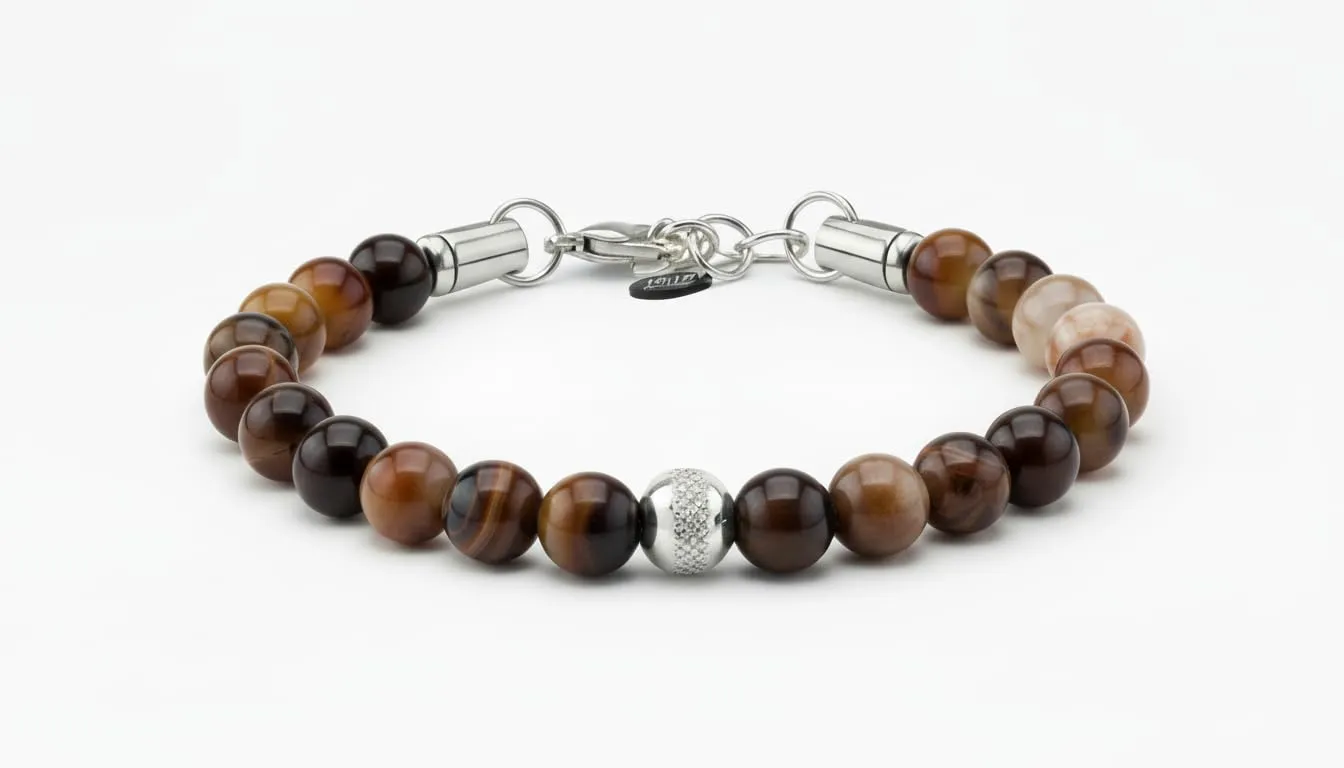 10:10 Bracciale Uomo in Pietre Naturali Agata Caffe 8mm - Made in Italy - immagine 6