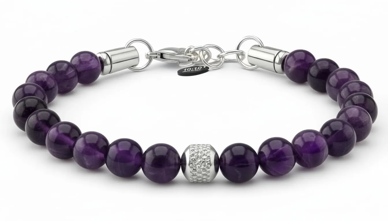 10:10 Bracciale Uomo in Pietre Naturali Ametista Viola 8mm - Made in Italy - immagine 6