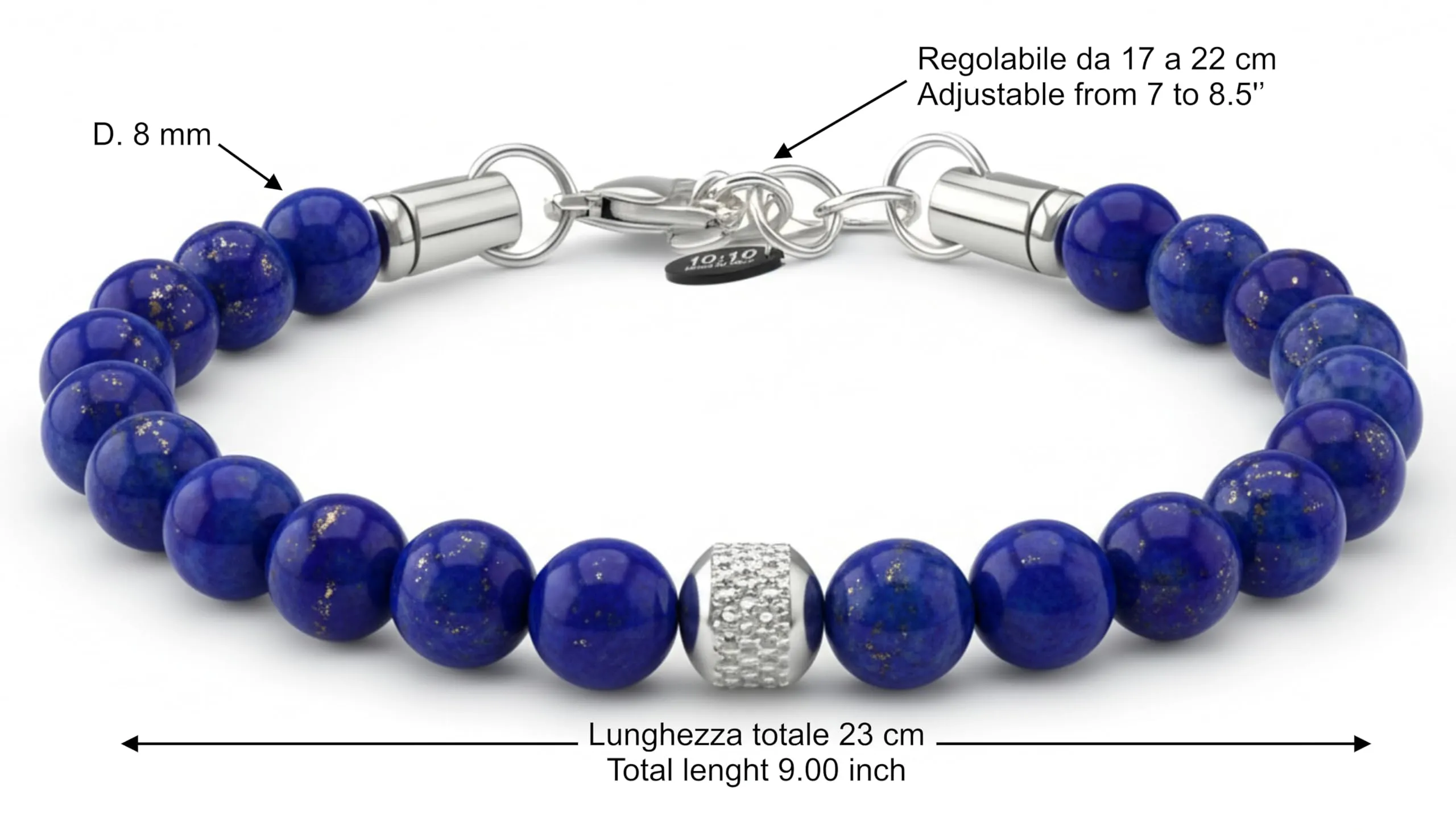 10:10 Bracciale Uomo in Pietre Naturali Lapislazzuli Blu 8mm - Made in Italy - immagine 2
