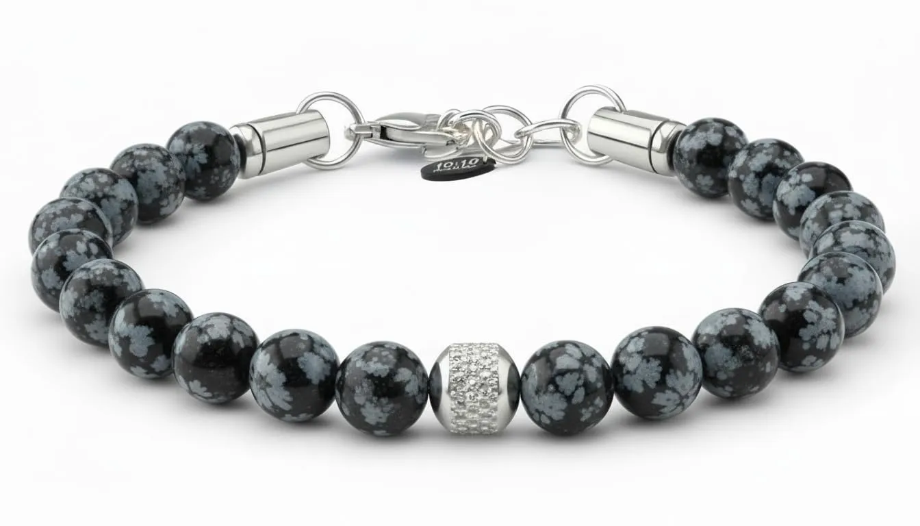 10:10 Bracciale Uomo Pietre Naturali Ossidiana Fiocco Neve 8mm Made in Italy - immagine 6