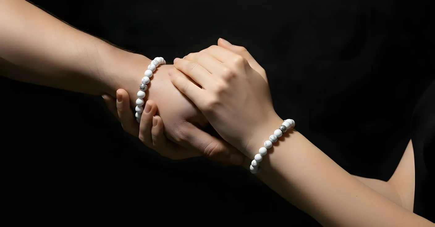 10:10 Bracciale Uomo Pietre Naturali Howlite Bianca 8mm Made in Italy - immagine 5
