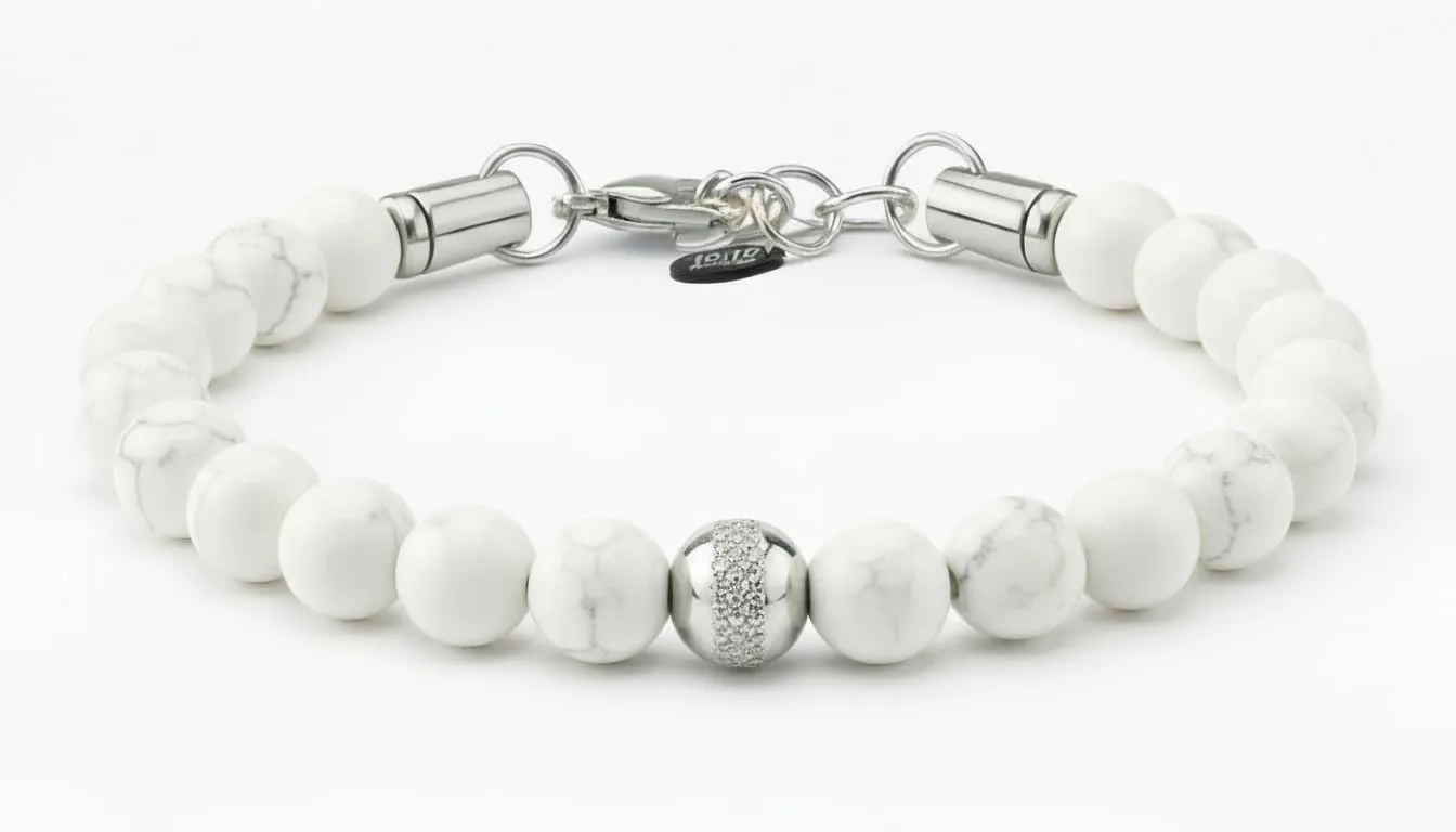 10:10 Bracciale Uomo Pietre Naturali Howlite Bianca 8mm Made in Italy - immagine 6