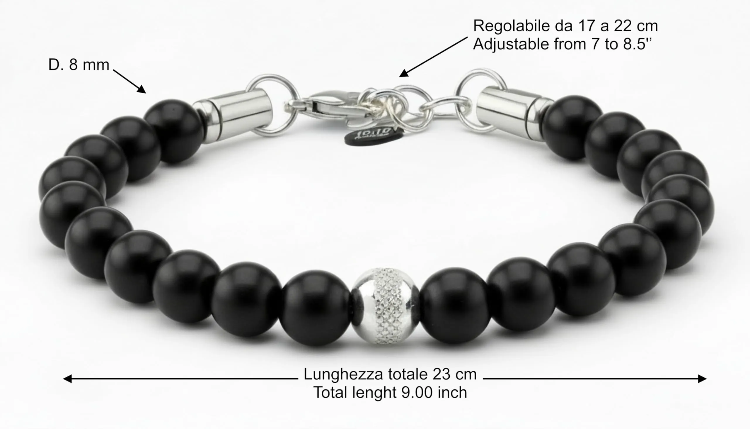 10:10 Bracciale Uomo in Pietre Naturali Onice Nero 8mm - Made in Italy - immagine 2