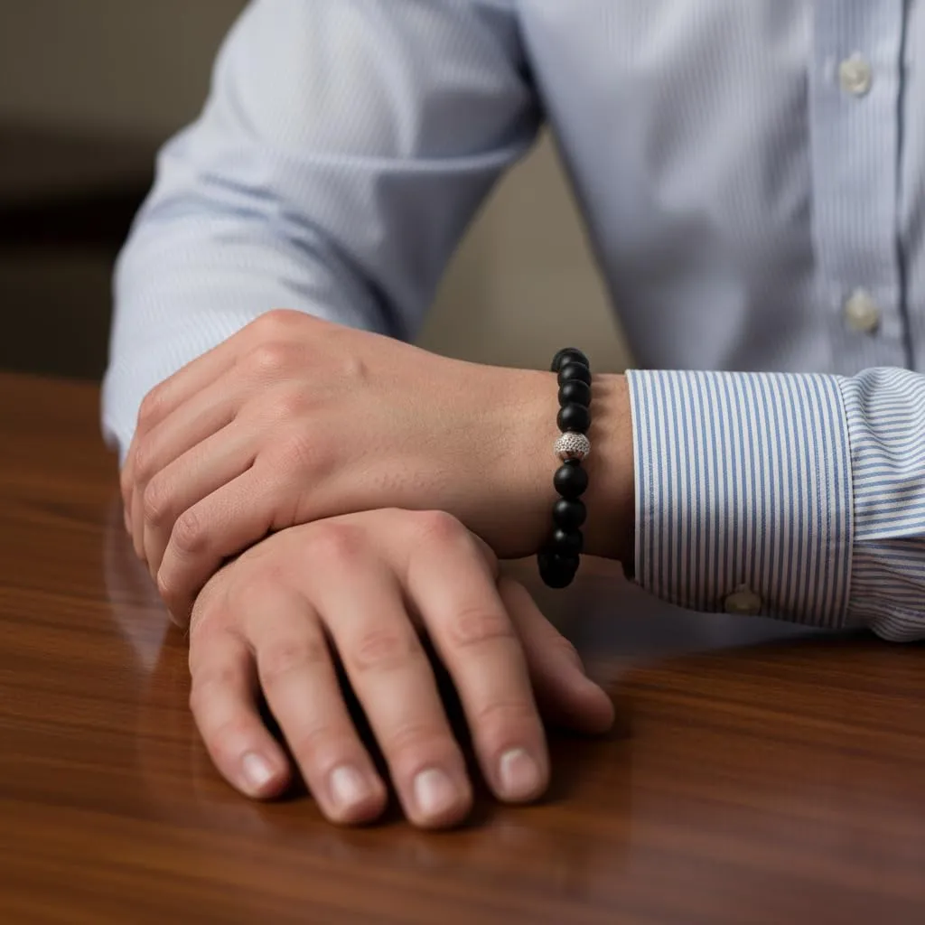 10:10 Bracciale Uomo in Pietre Naturali Onice Nero 8mm - Made in Italy - immagine 5