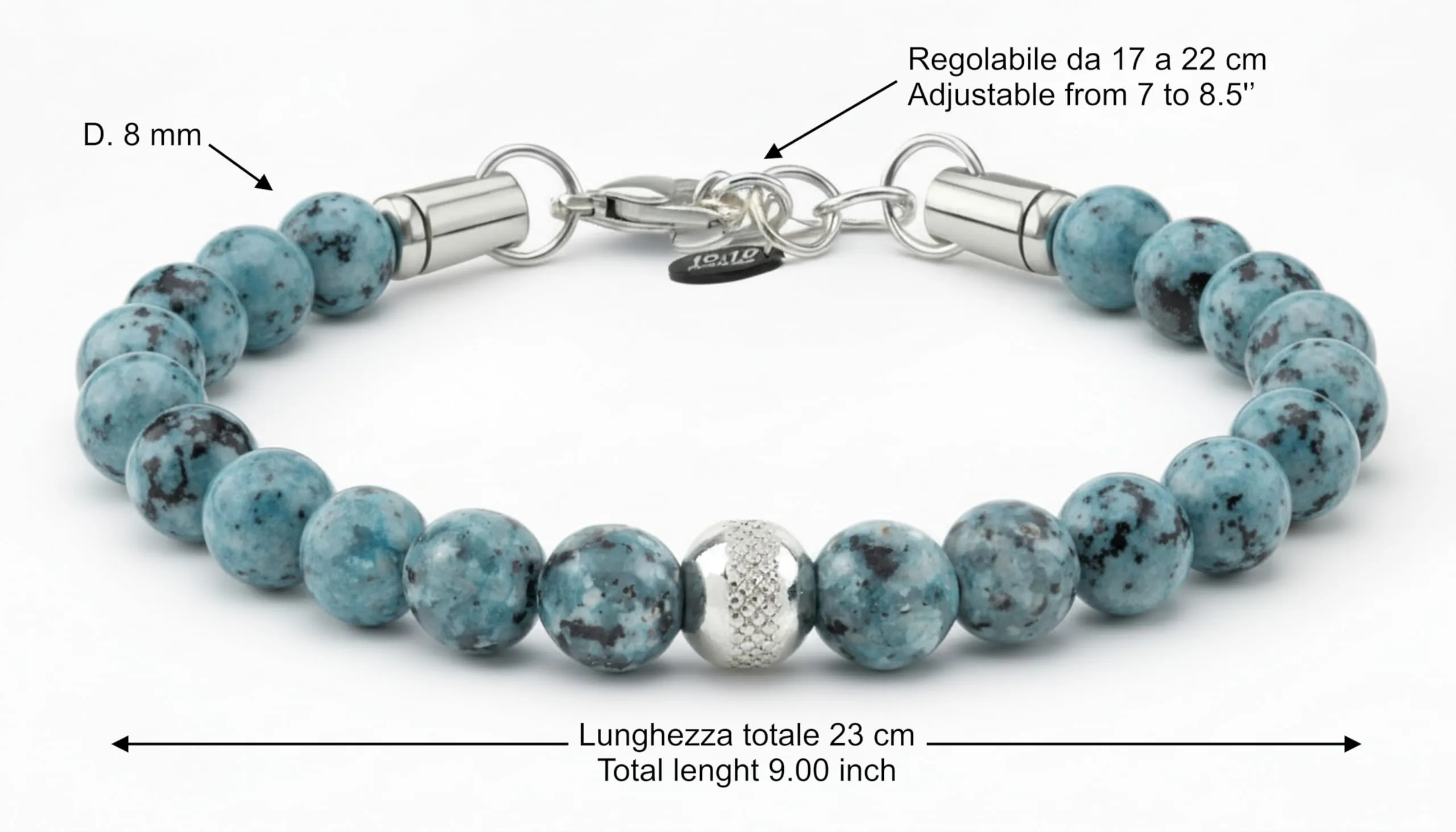 10:10 Bracciale Uomo in Pietre Naturali Diaspro Turchese 8mm - Made in Italy - immagine 2