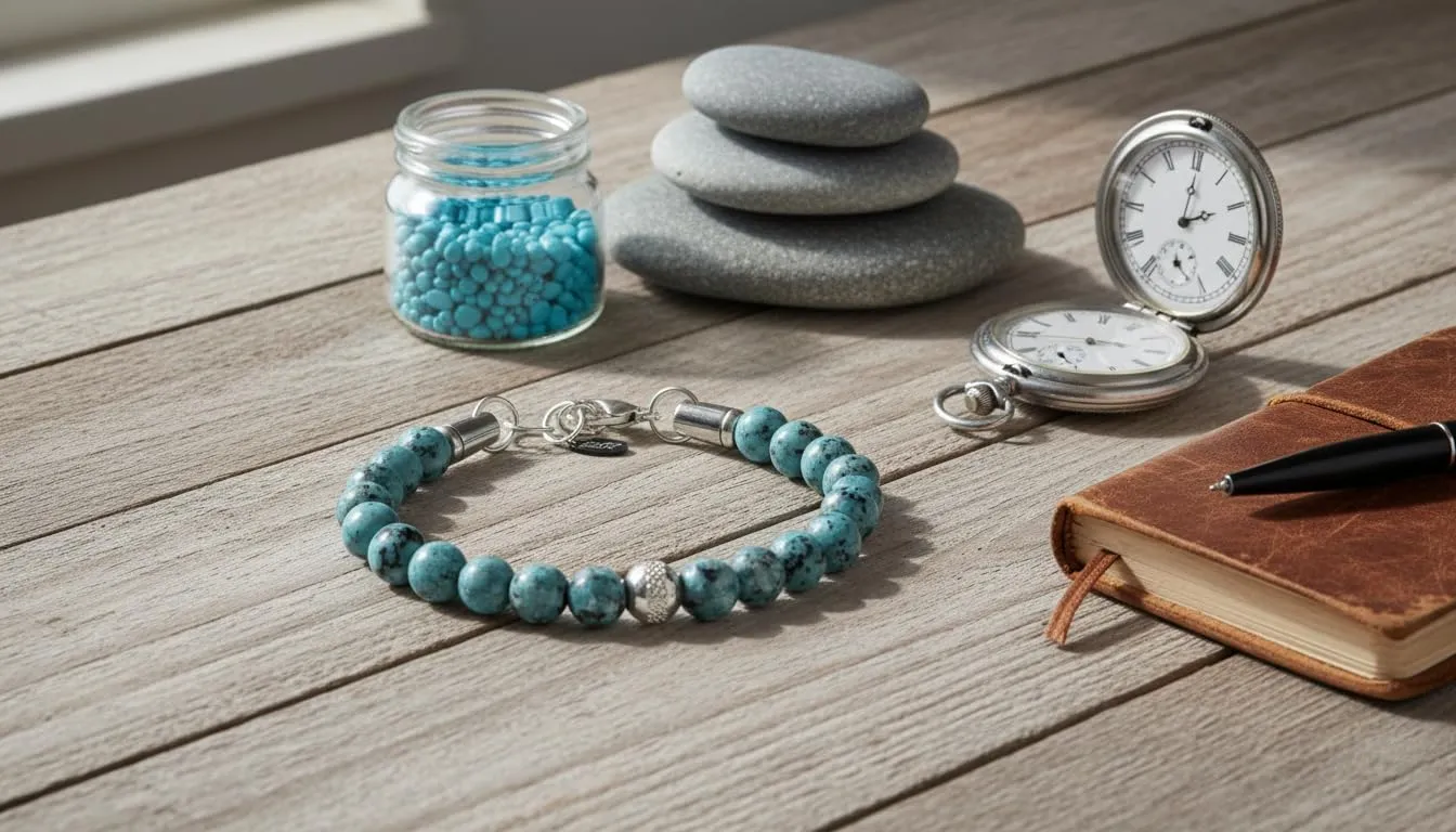 10:10 Bracciale Uomo in Pietre Naturali Diaspro Turchese 8mm - Made in Italy - immagine 4