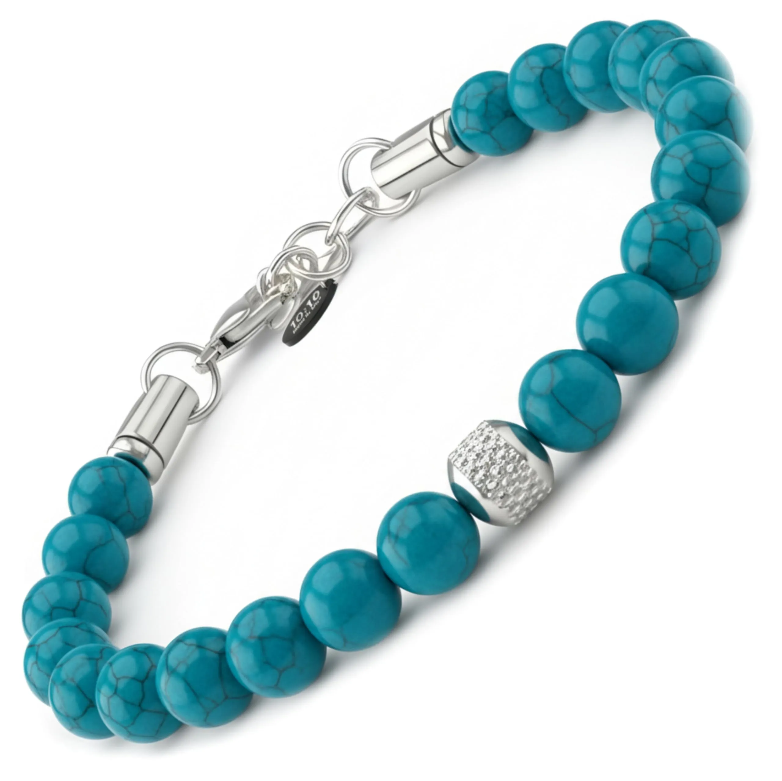 10:10 Bracciale Uomo in Pietre Naturali Howlite Turchese 8mm - Made in Italy - immagine 1