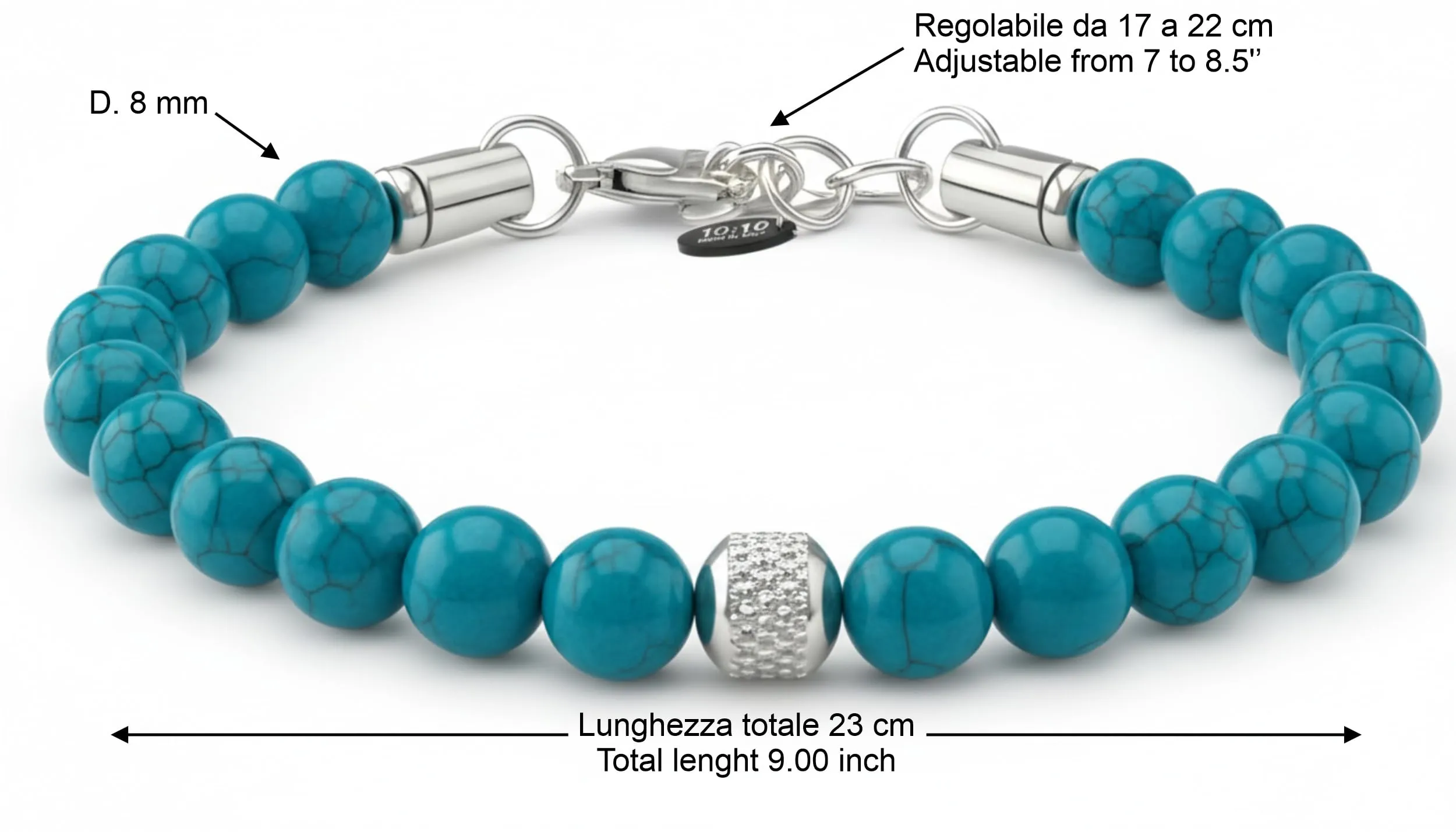 10:10 Bracciale Uomo in Pietre Naturali Howlite Turchese 8mm - Made in Italy - immagine 2