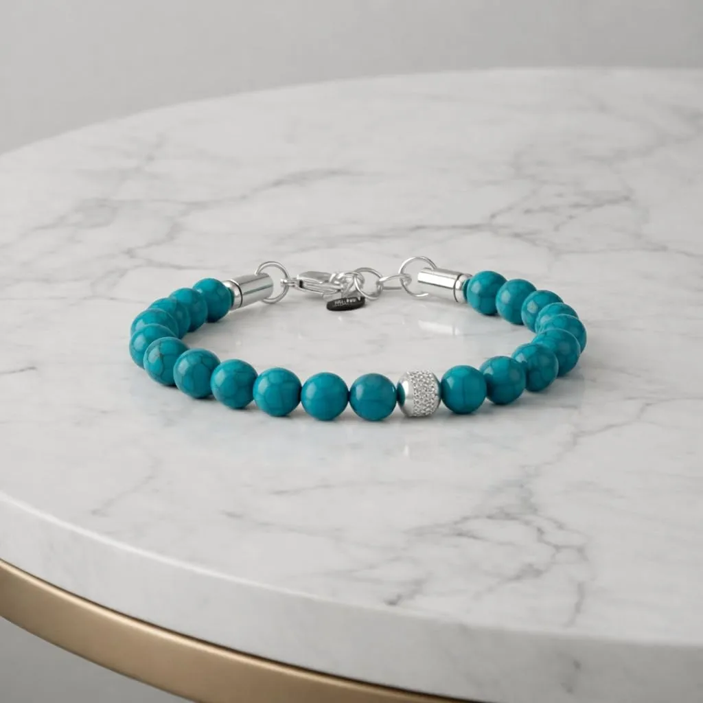 10:10 Bracciale Uomo in Pietre Naturali Howlite Turchese 8mm - Made in Italy - immagine 4