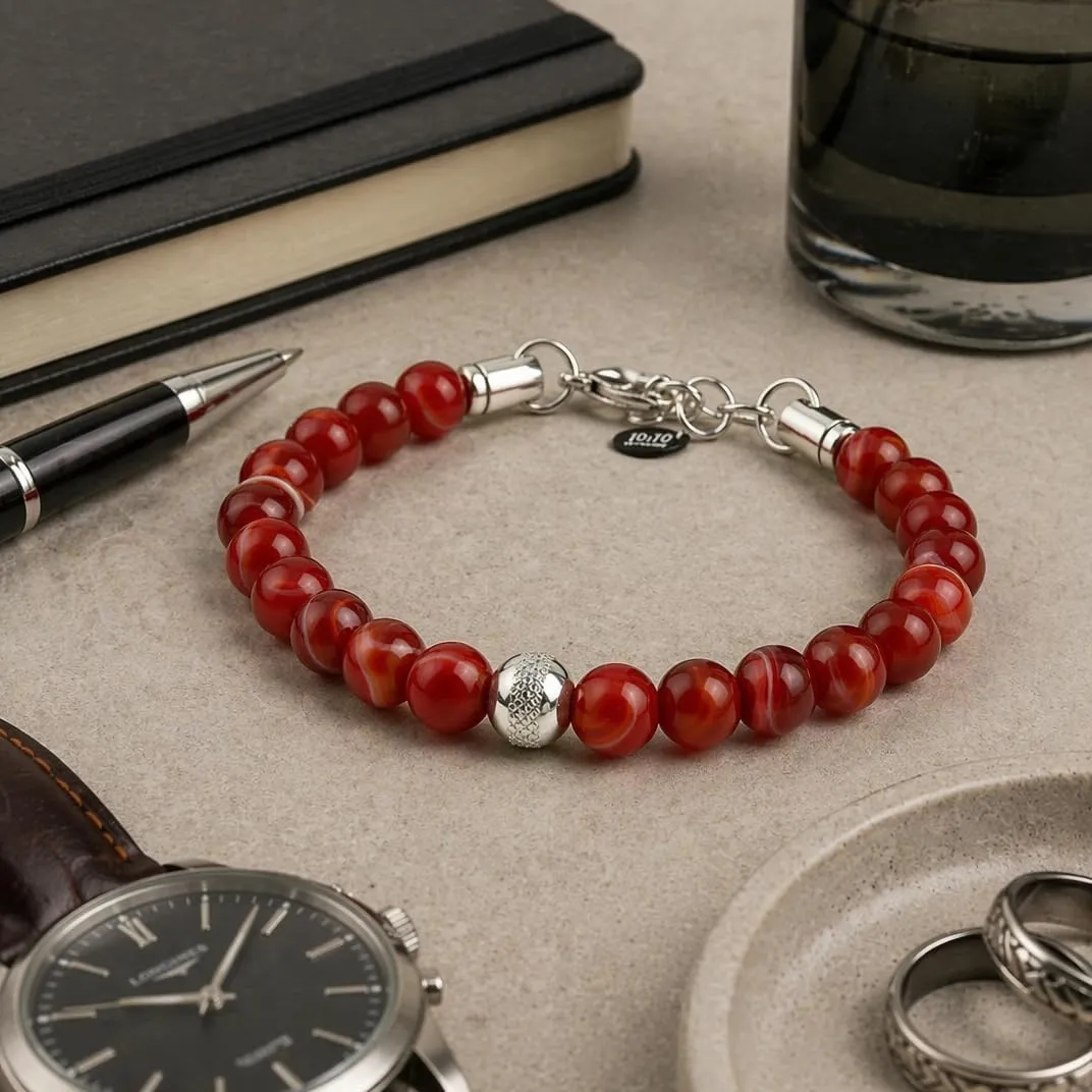 10:10 Bracciale Uomo Agata Rossa Striata 8mm Made in Italy - immagine 4