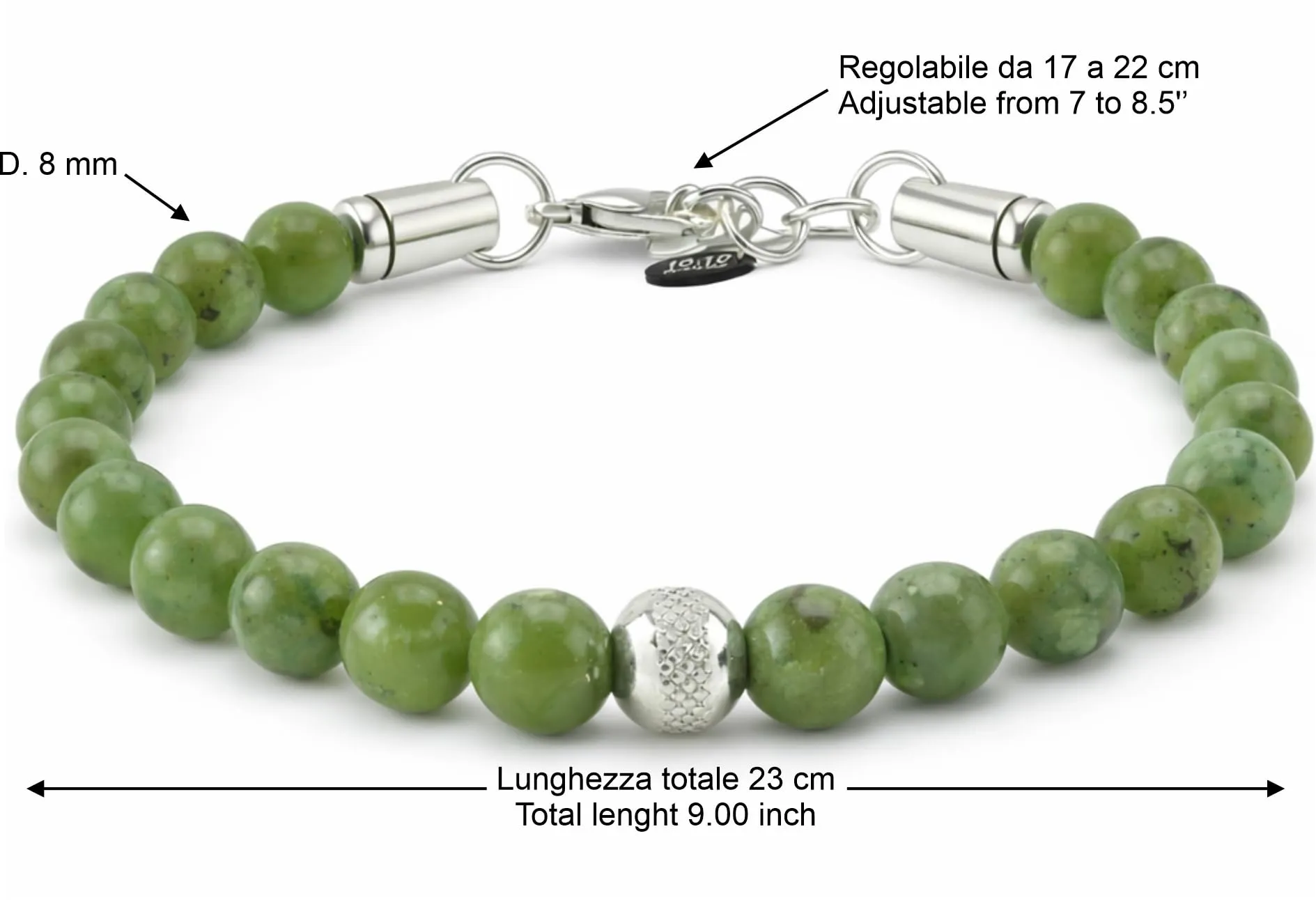 10:10 Bracciale Uomo in Giada Verde 8mm - Made in Italy - immagine 2