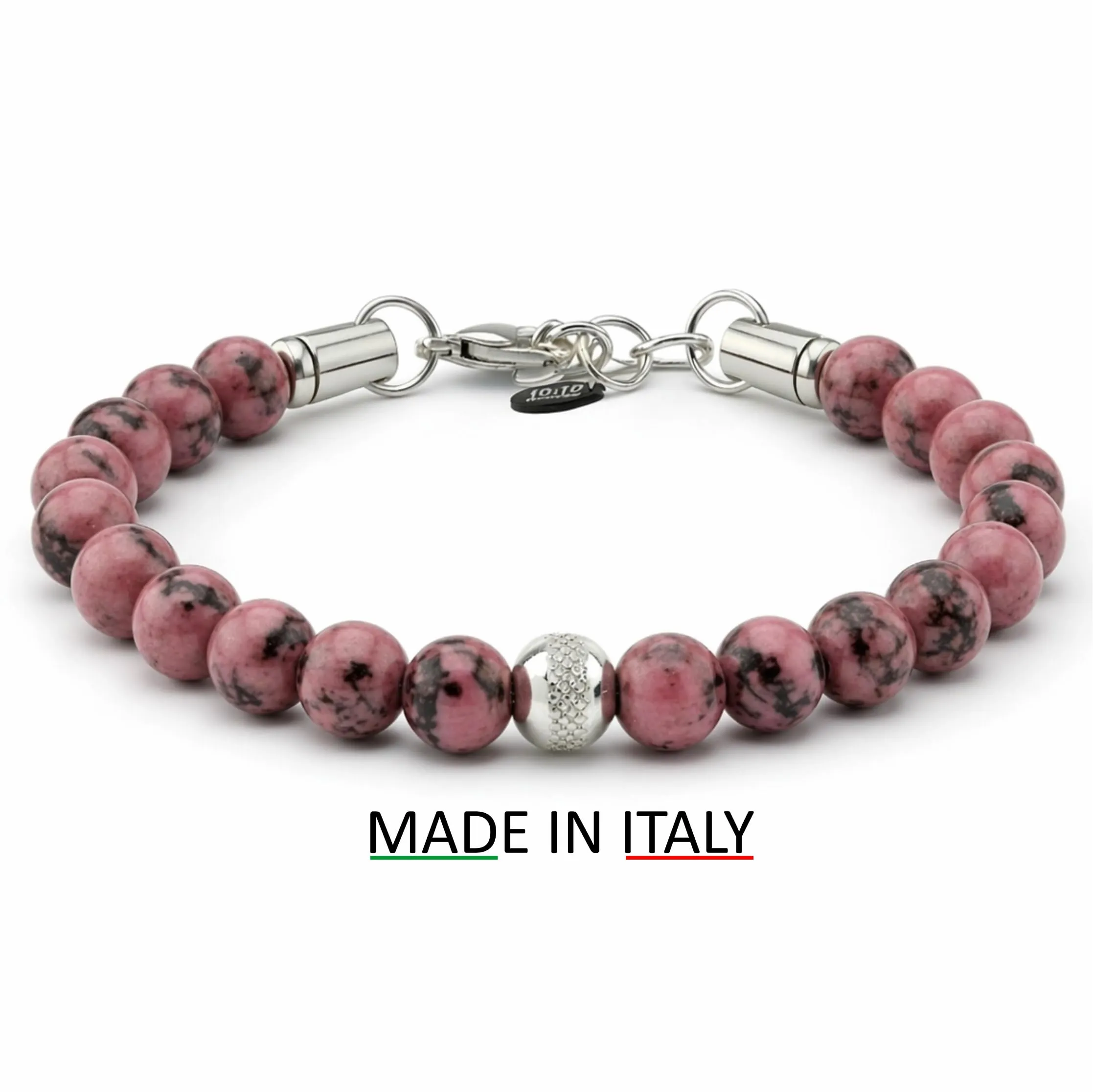 10:10 Bracciale Uomo in Pietre Naturali Rodonite Rosa 8mm - Made in Italy - immagine 4