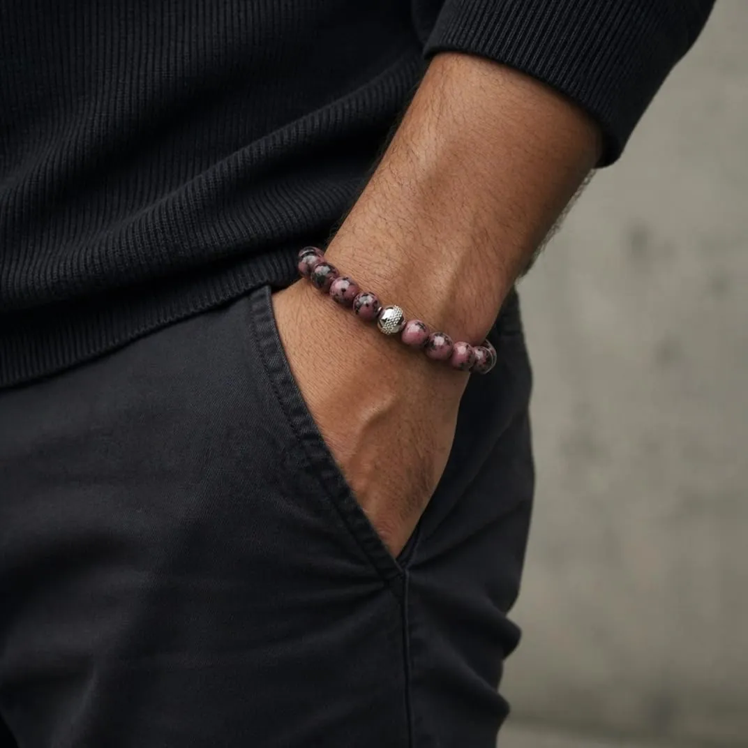 10:10 Bracciale Uomo in Pietre Naturali Rodonite Rosa 8mm - Made in Italy - immagine 5
