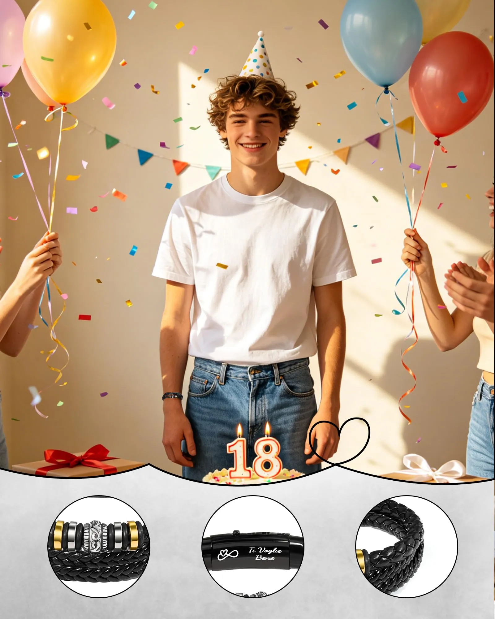 Cheerslife Bracciale Uomo in Pelle Intrecciata e Acciaio Inossidabile, 20,5-22 cm - immagine 4