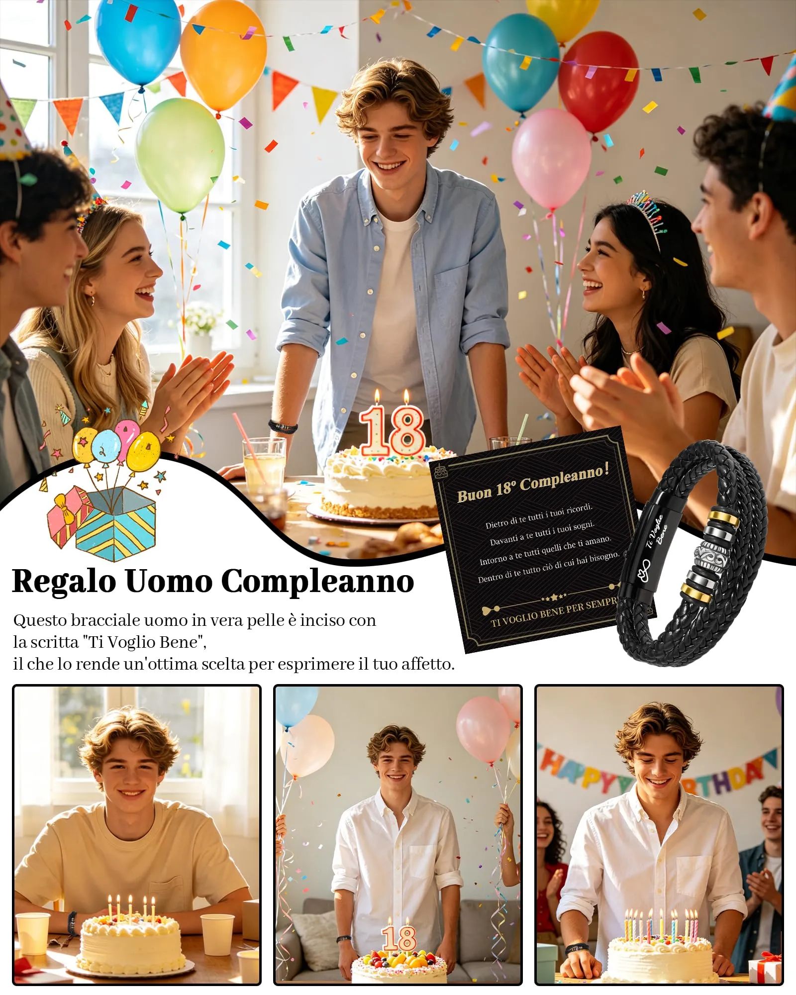 Cheerslife Bracciale Uomo in Pelle Intrecciata e Acciaio Inossidabile, 20,5-22 cm - immagine 6