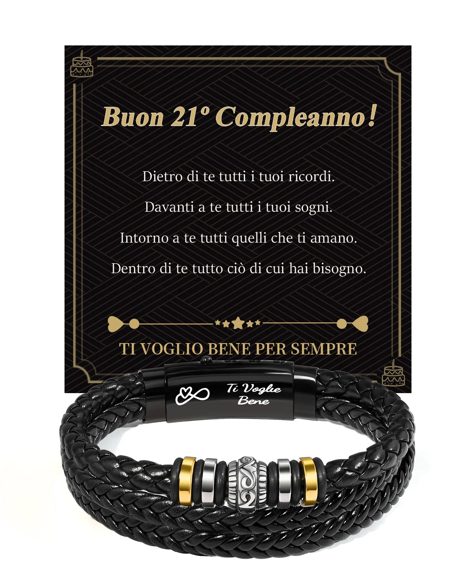 Cheerslife Bracciale Uomo in Pelle Intrecciata e Acciaio Inossidabile, 20.5-22 cm - immagine 1