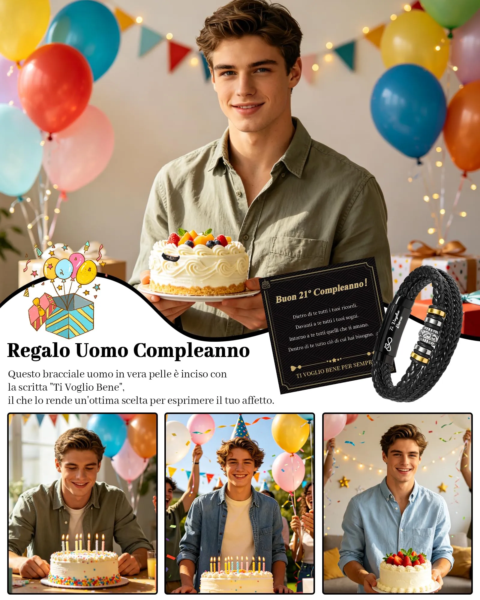 Cheerslife Bracciale Uomo in Pelle Intrecciata e Acciaio Inossidabile, 20.5-22 cm - immagine 6