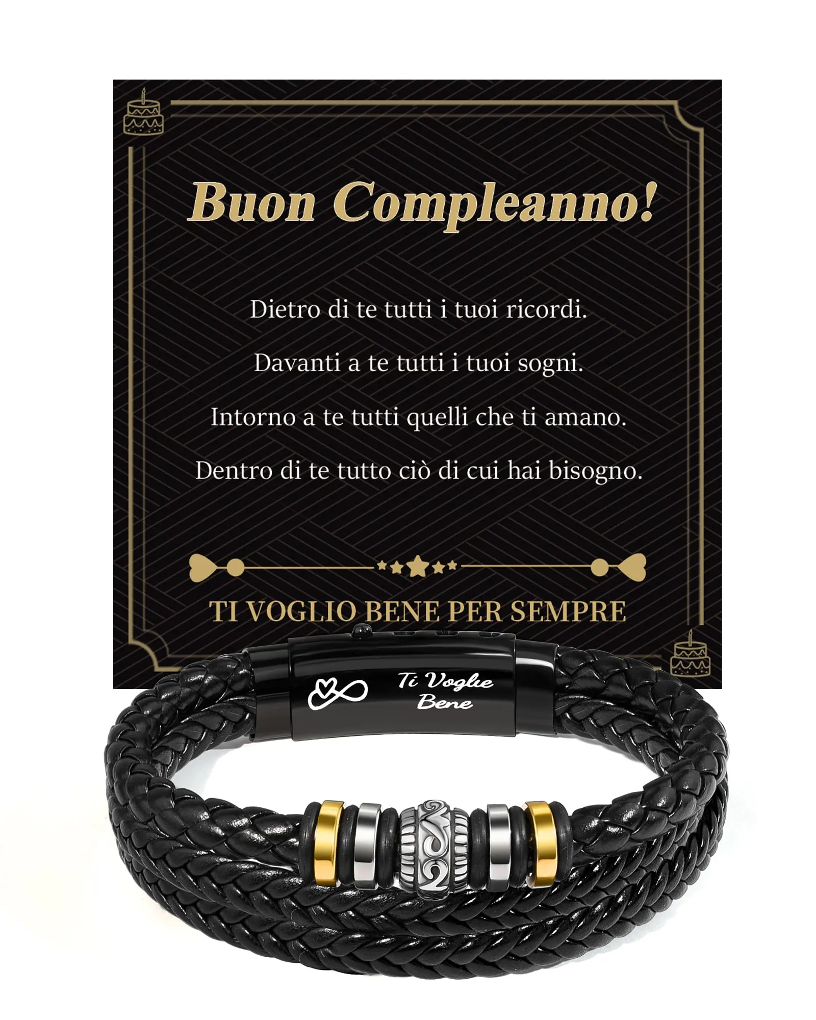 Cheerslife Bracciale Uomo in Cuoio Intrecciato 20.5-22 cm - immagine 1