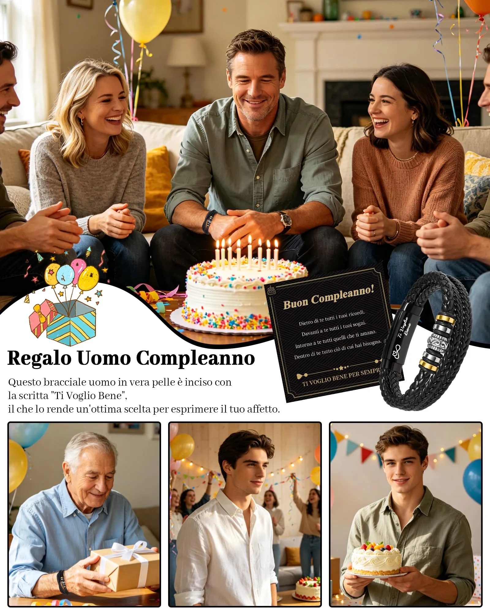Cheerslife Bracciale Uomo in Cuoio Intrecciato 20.5-22 cm - immagine 6