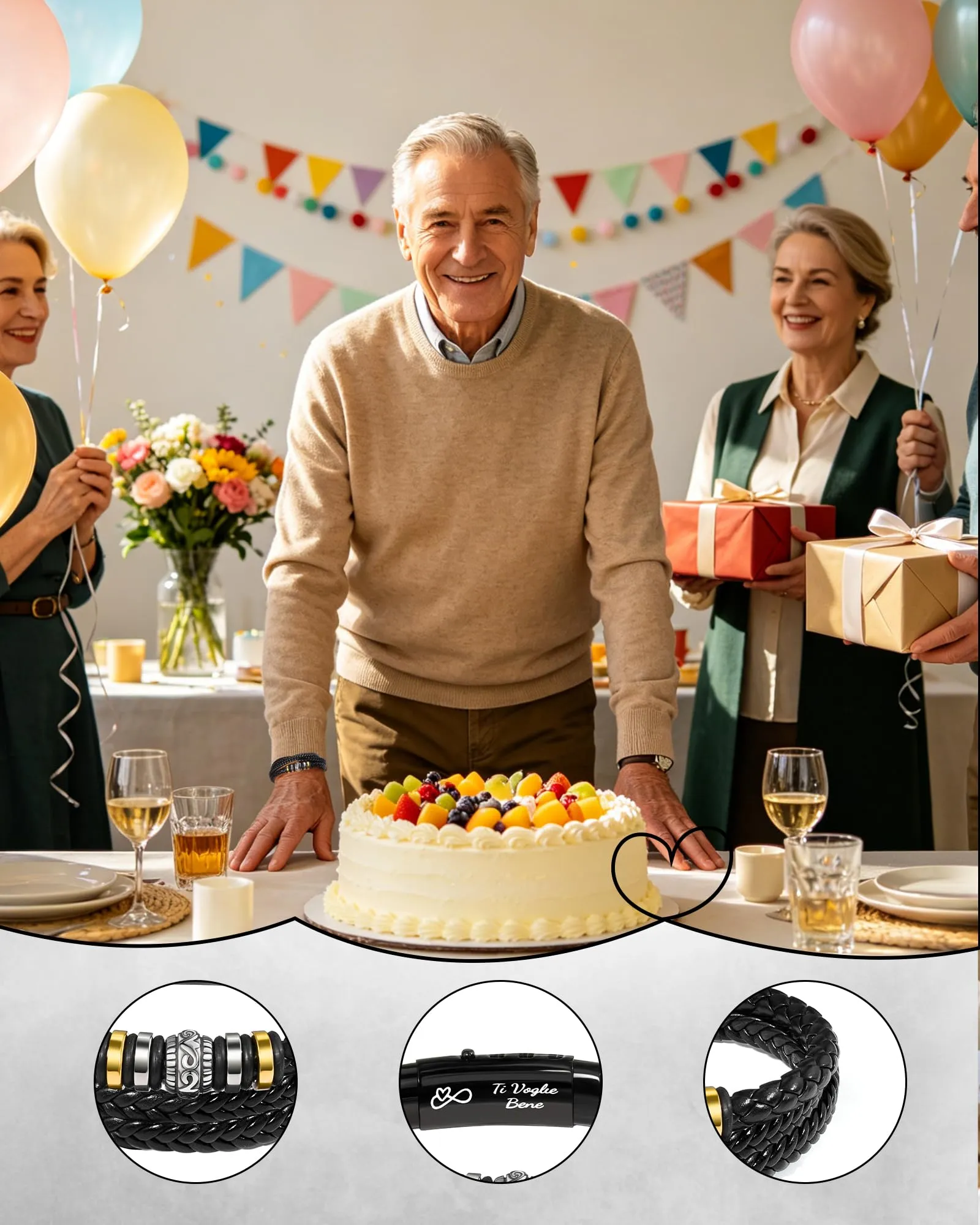 Cheerslife Bracciale Uomo in Pelle per 60 Anni Compleanno - immagine 4