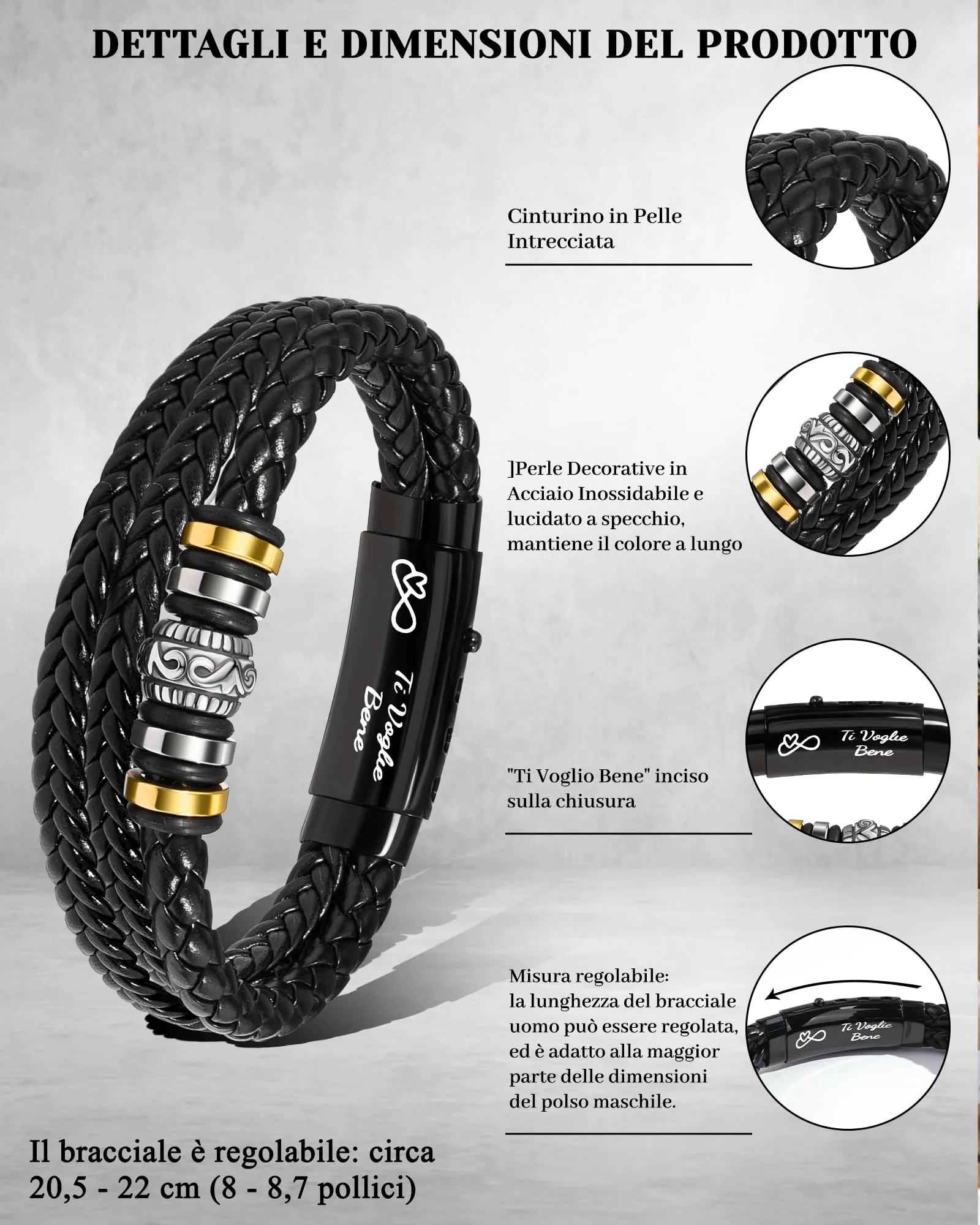 Cheerslife Bracciale Uomo in Pelle Intrecciata per 70 Anni Compleanno - immagine 3